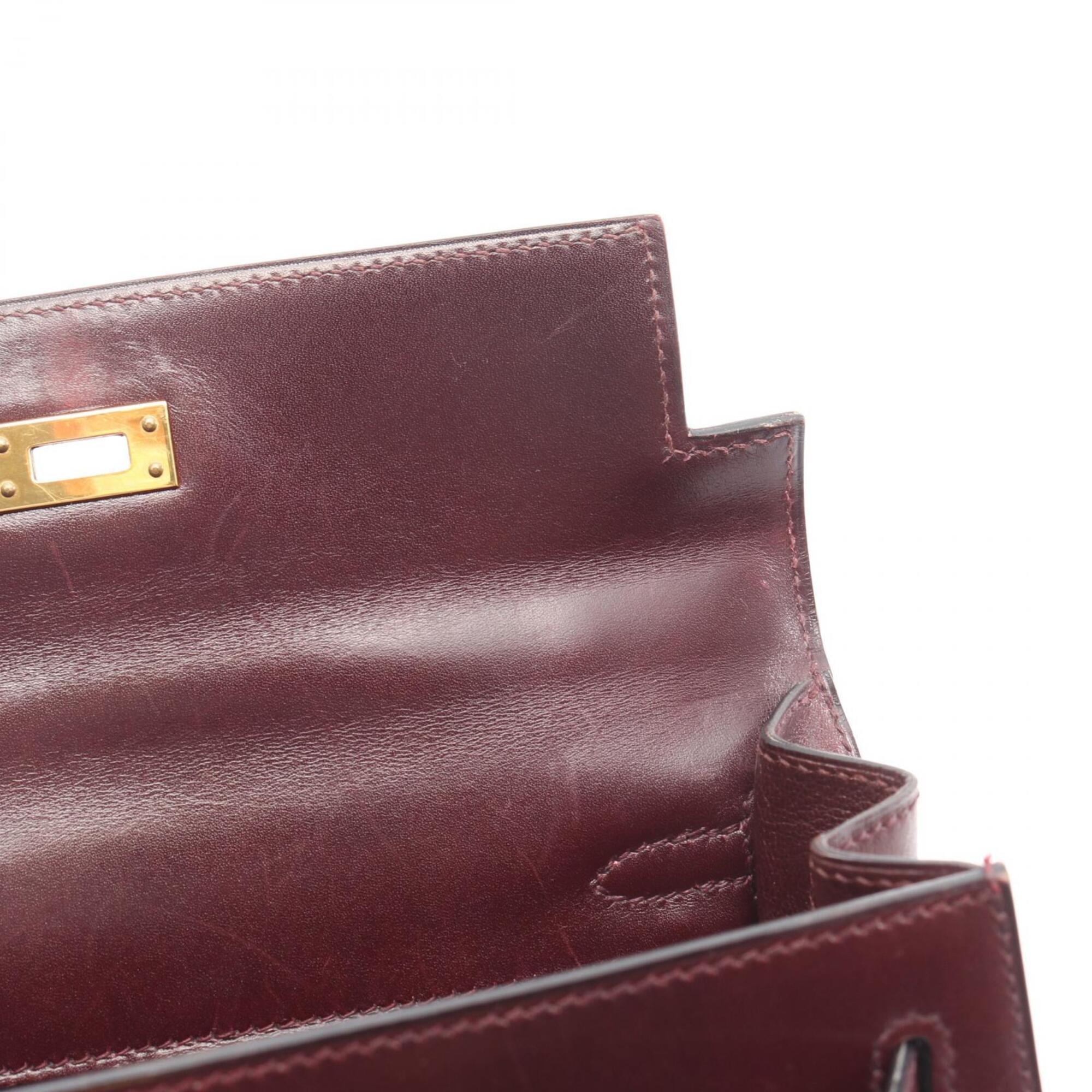 Hermes Bordeaux Rouge H Leather Handbag (Pre-Owned)
