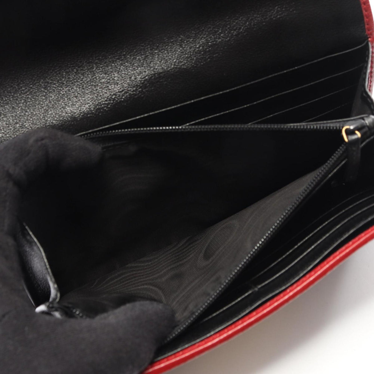 Gucci Beige Black Red Color Leather Long Wallet (Bi-Fold) (Pre-Owned)