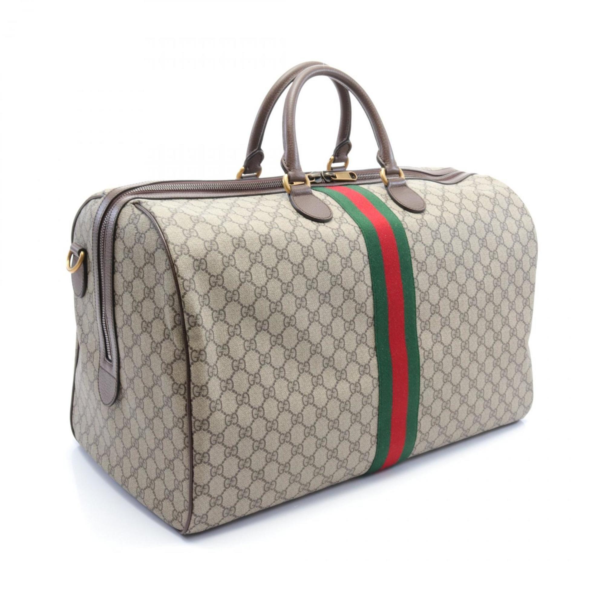 Gucci Beige Brown Multi-Color Pvc Coated Canvas Leather Boston Bag (Pre-Owned)