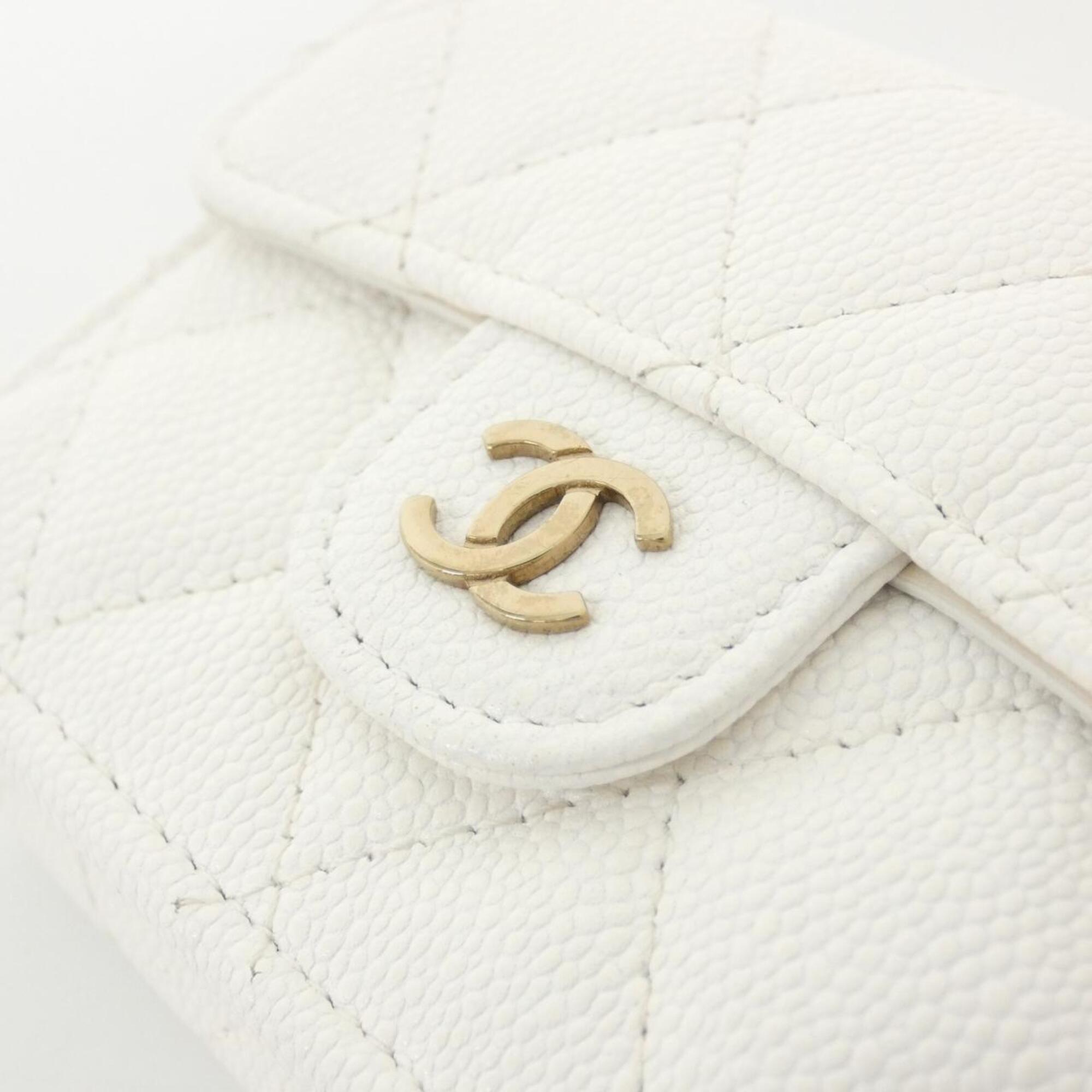 Chanel White Grained Calfskin Wallet (Tri-Fold) (Pre-Owned)