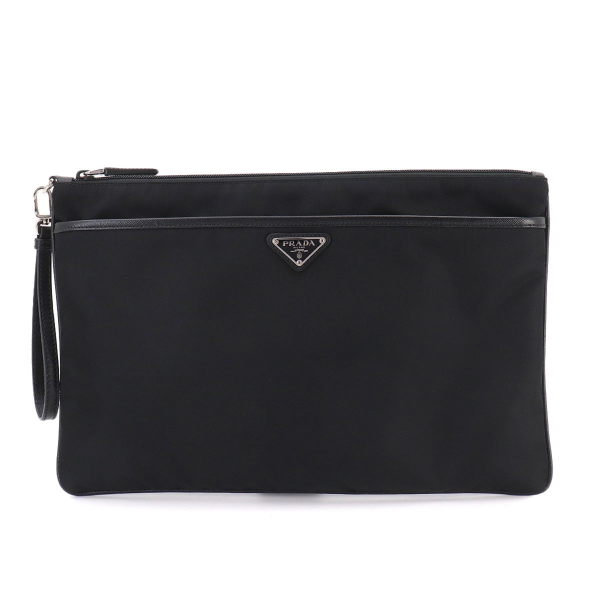Prada Black Nylon Leather Clutch Bag Handbag (Pre-Owned)
