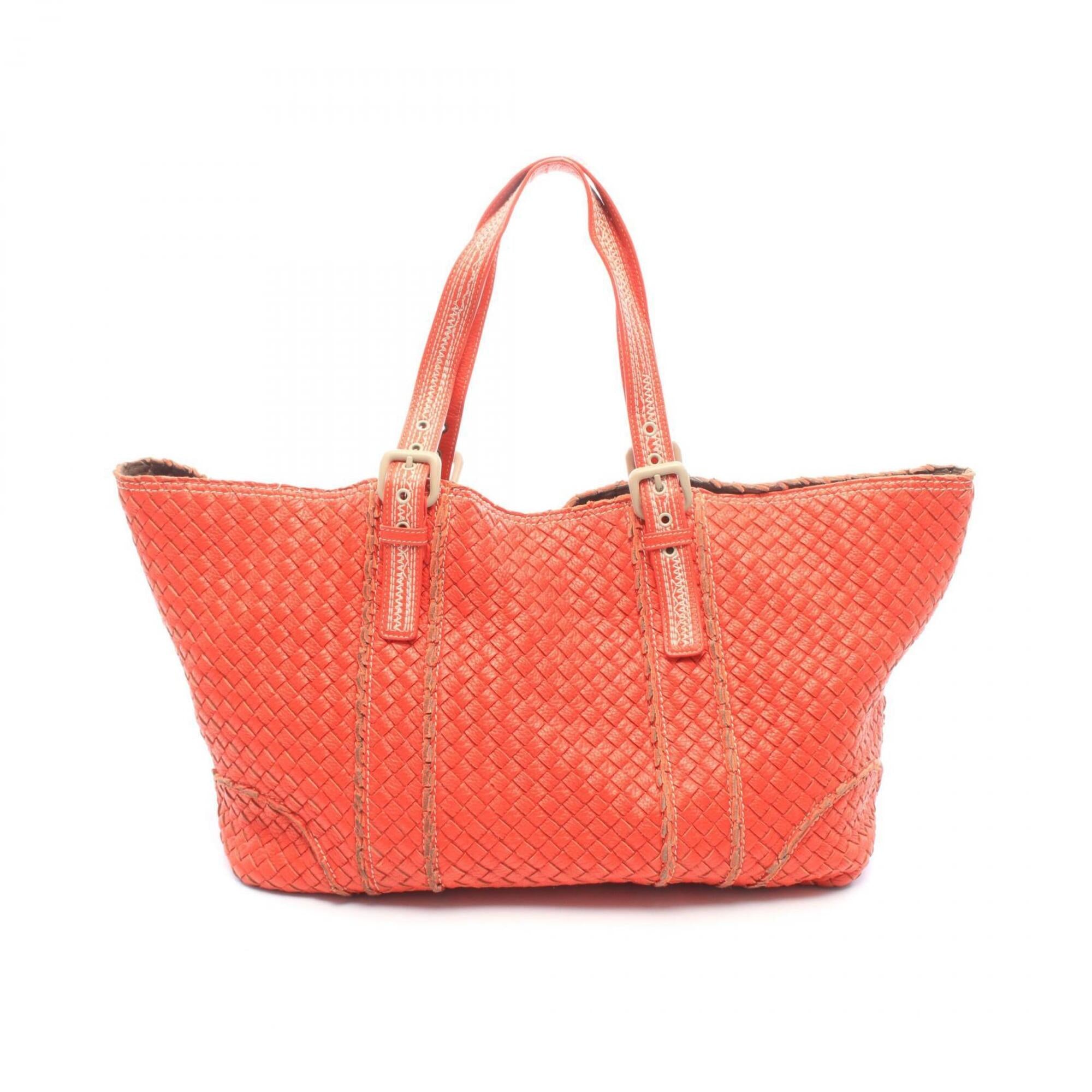 Bottega Veneta Orange Intrecciato Handbag Tote Bag (Pre-Owned)