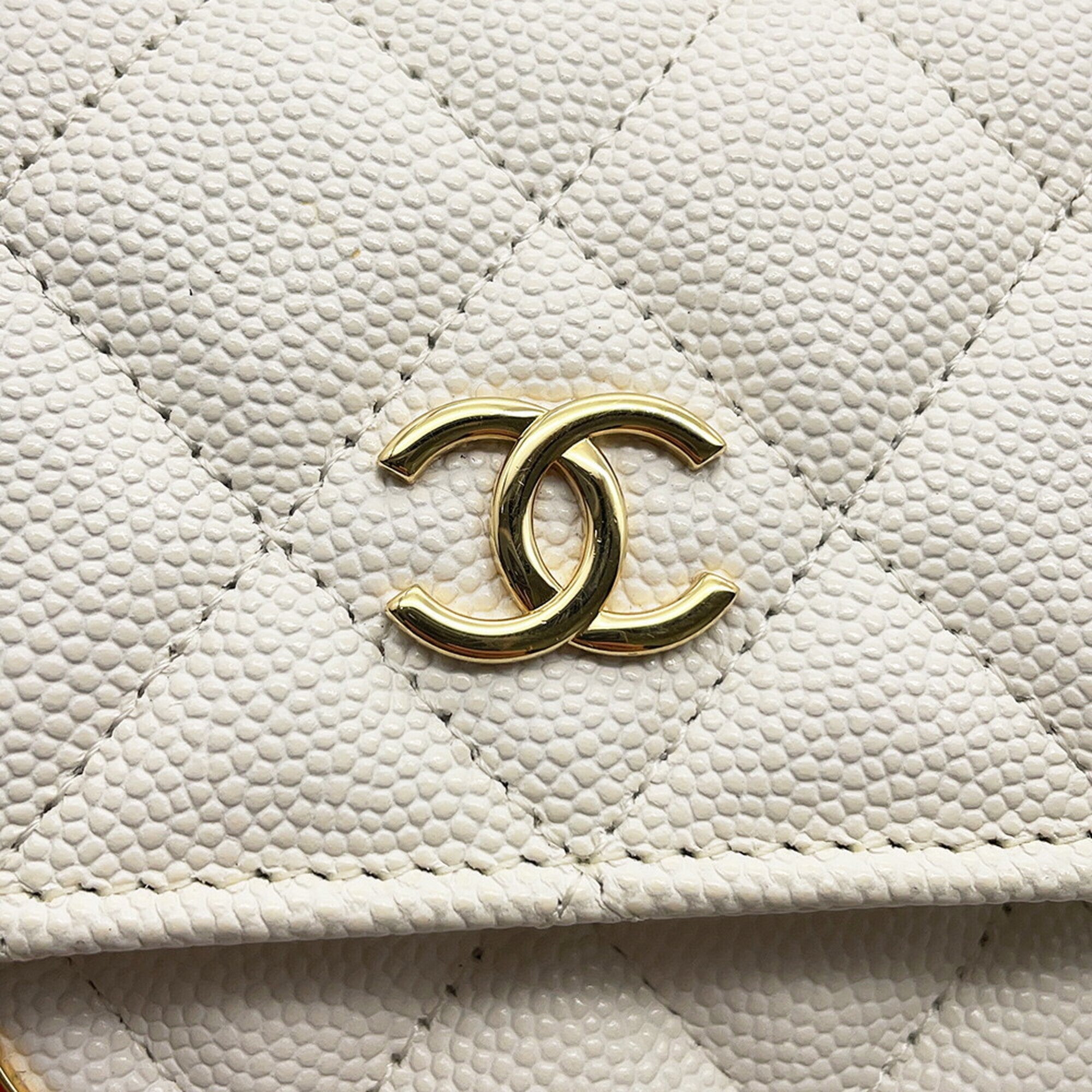 Chanel White Grained Calfskin Chain/Shoulder Wallet (Pre-Owned)