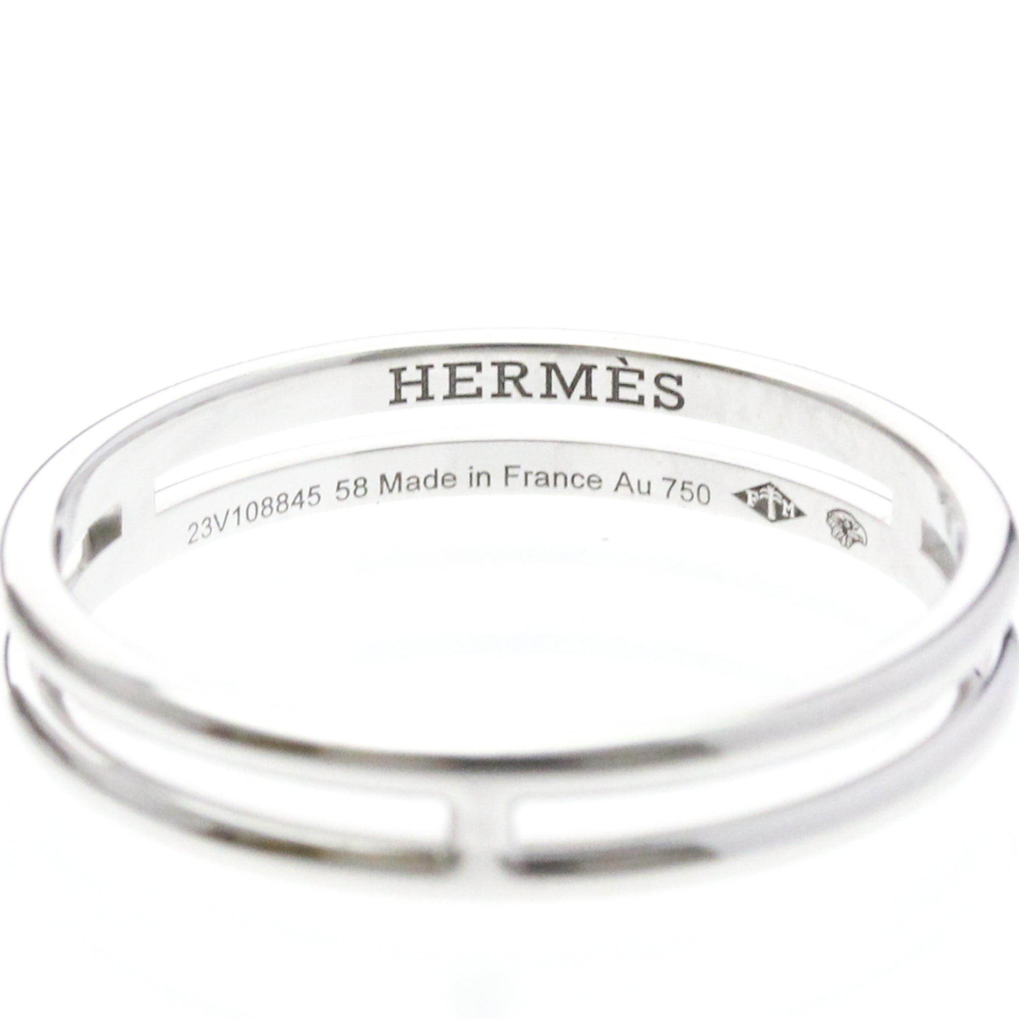 Hermes Ariane Wedding Band Ring 18K White Gold Silver White_Gold Ring Jewelry (Pre-Owned)