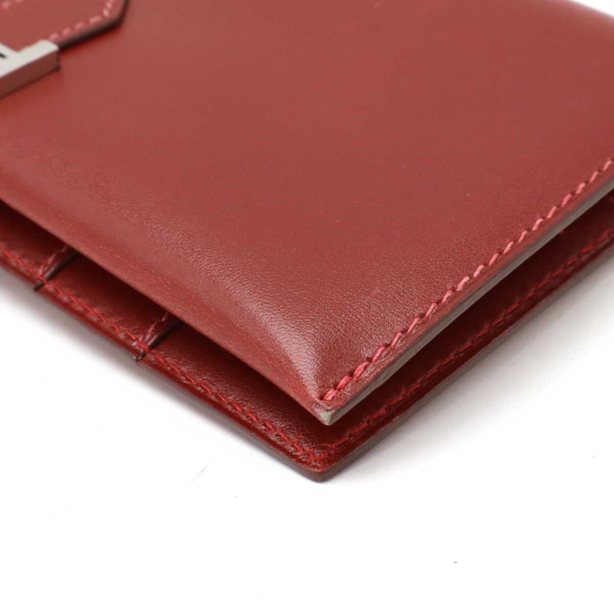 Hermes Red Color Leather Long Wallet (Bi-Fold) (Pre-Owned)