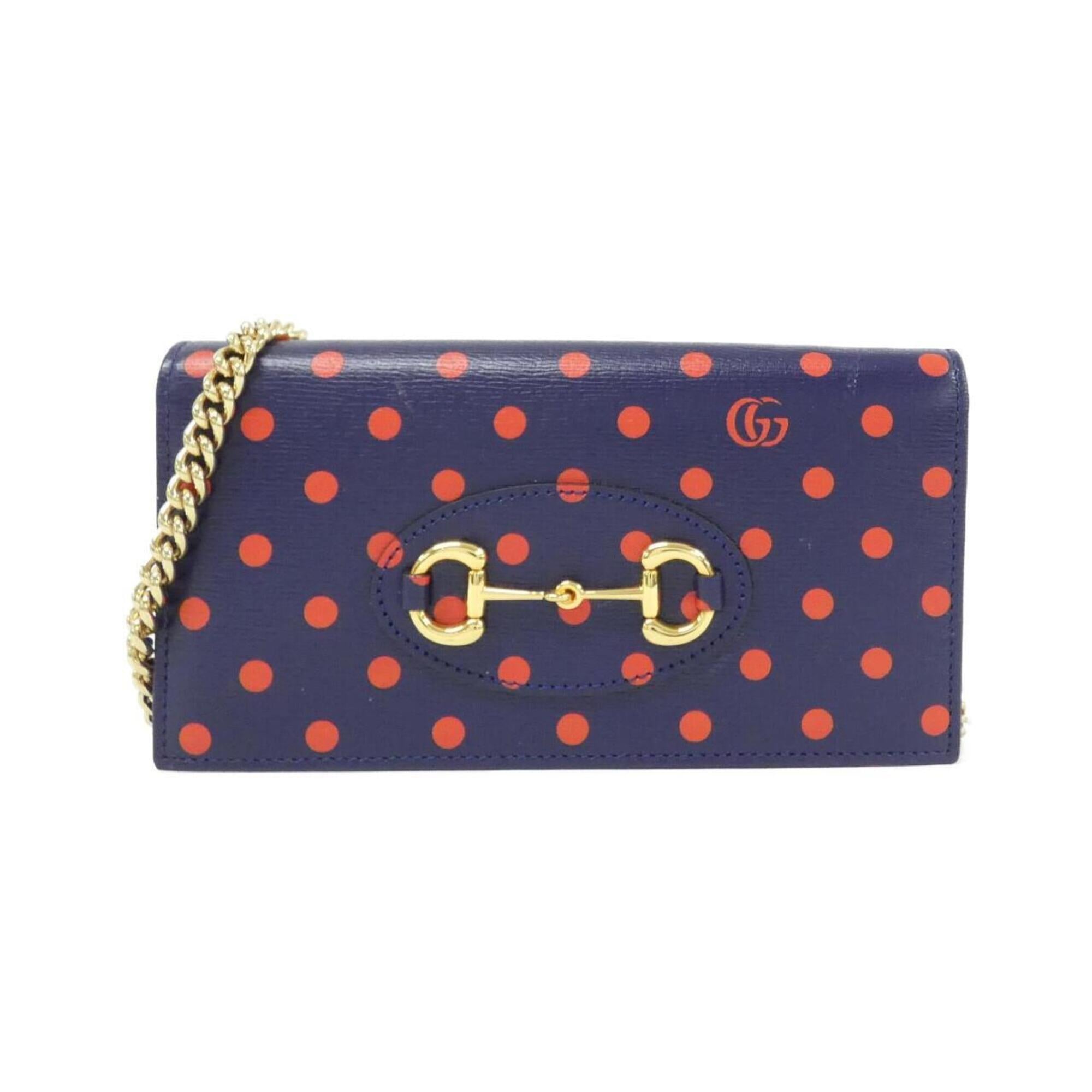 Gucci Blue Red Color Leather Chain/Shoulder Wallet (Pre-Owned)