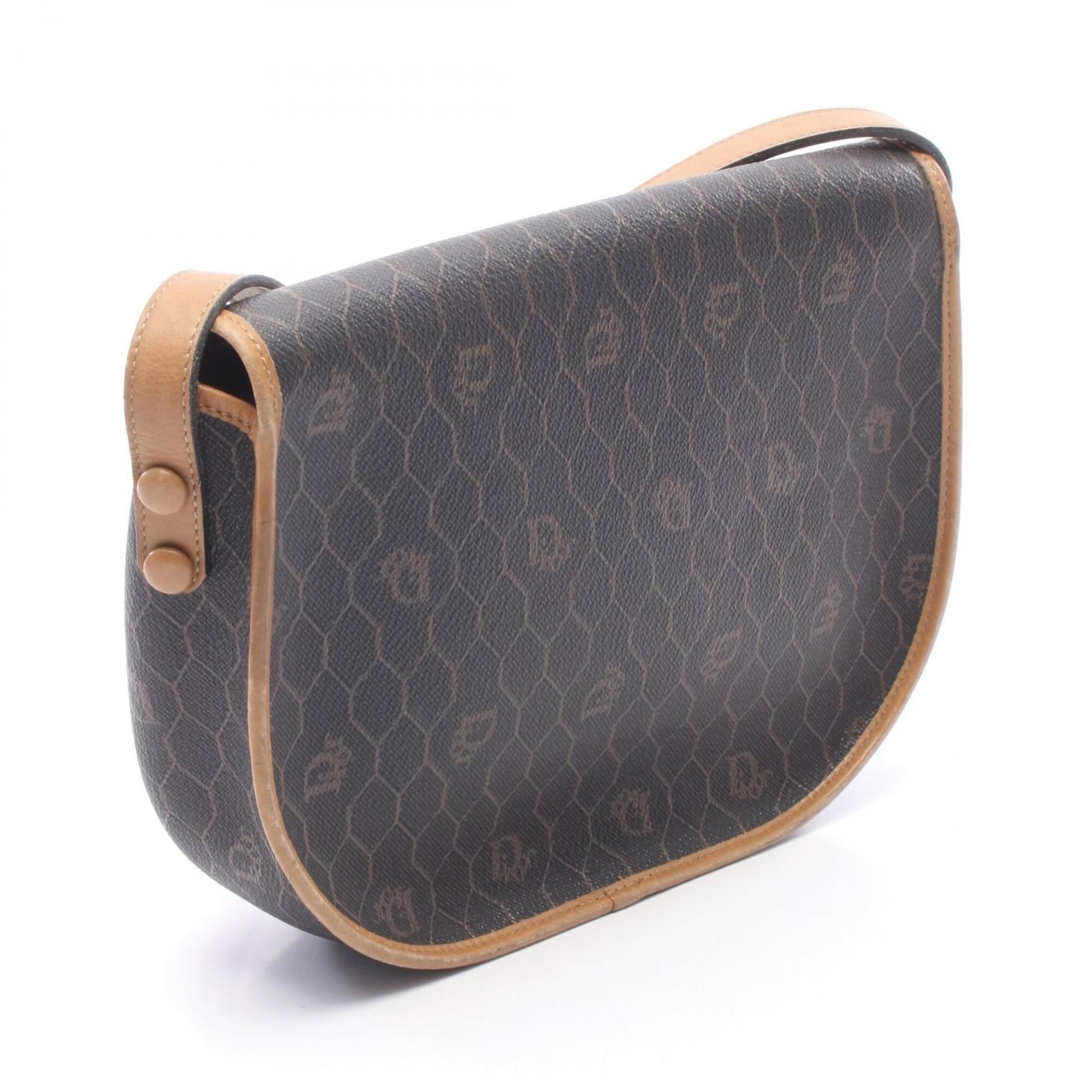 Christian Dior Black Brown Coated Canvas Leather Handbag Shoulder Bag (Pre-Owned)