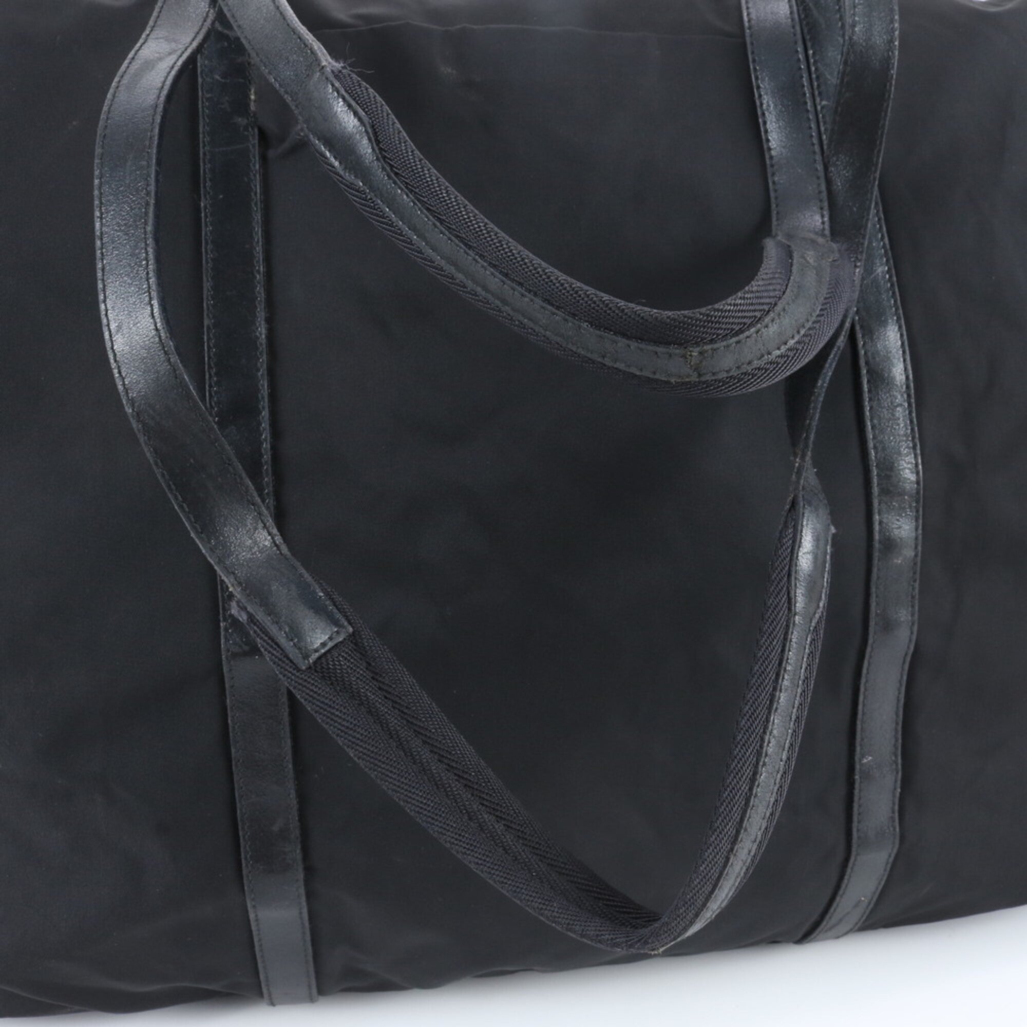 Prada Black Nylon Leather Boston Bag Tote Bag (Pre-Owned)
