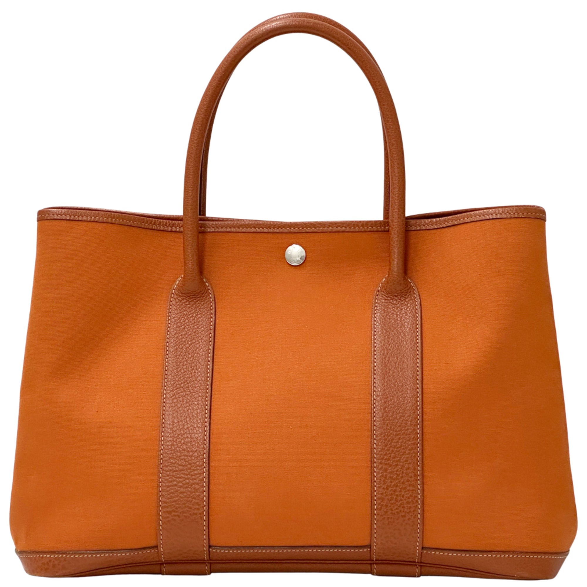 Hermes Garden Orange Potiron Toile Officier Leather Handbag Tote Bag (Pre-Owned)