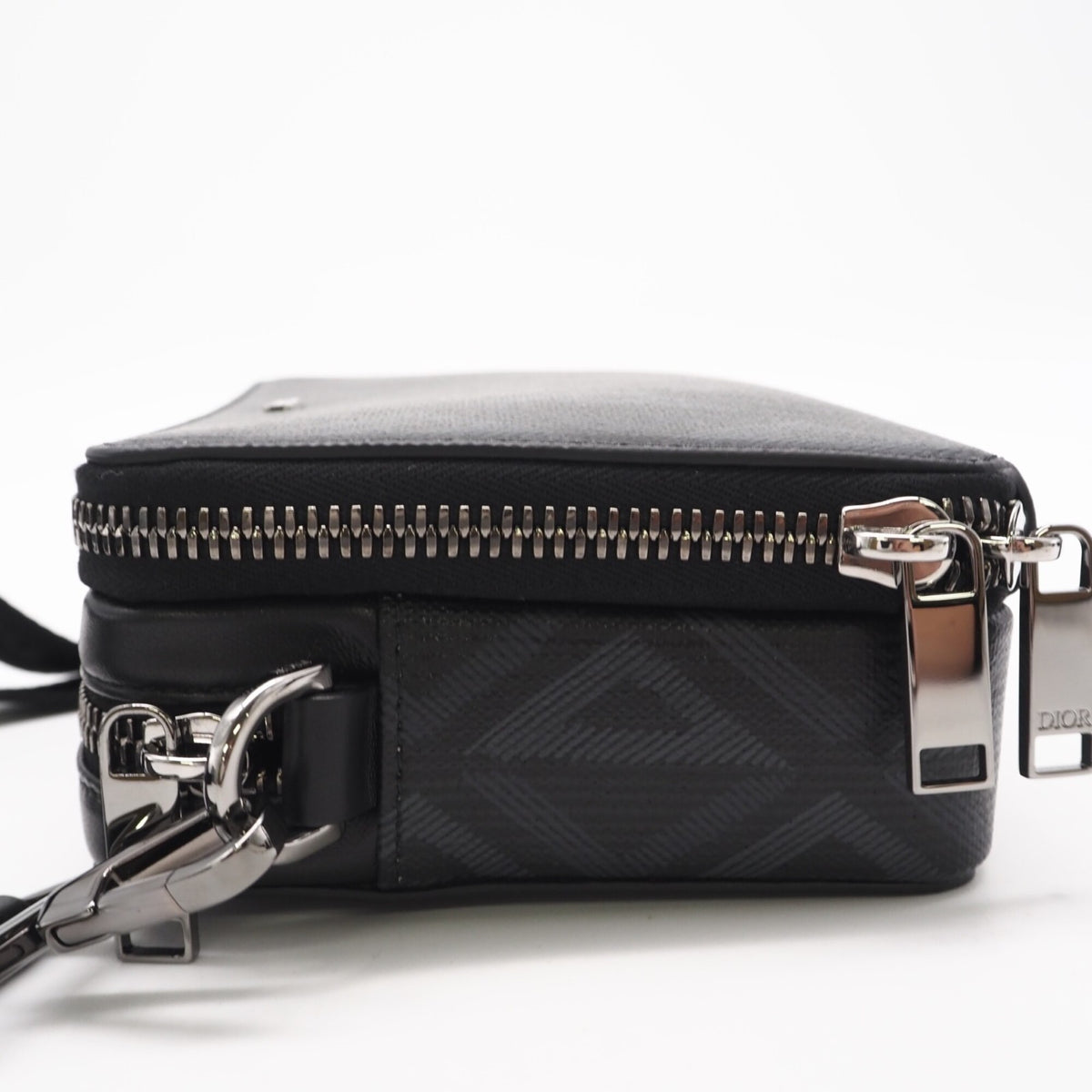 Christian Dior Black Gray Coated Canvas Leather Shoulder Bag (Pre-Owned)
