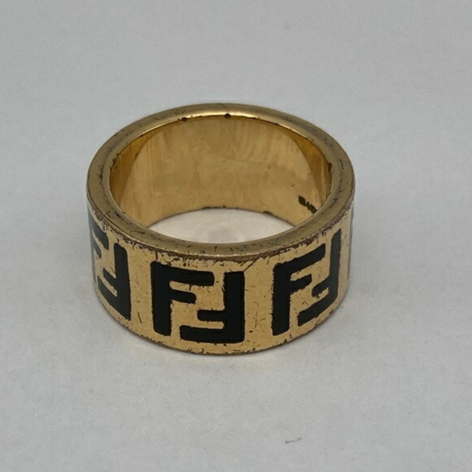 Fendi Gold Black Brass Band Ring (Pre-Owned)