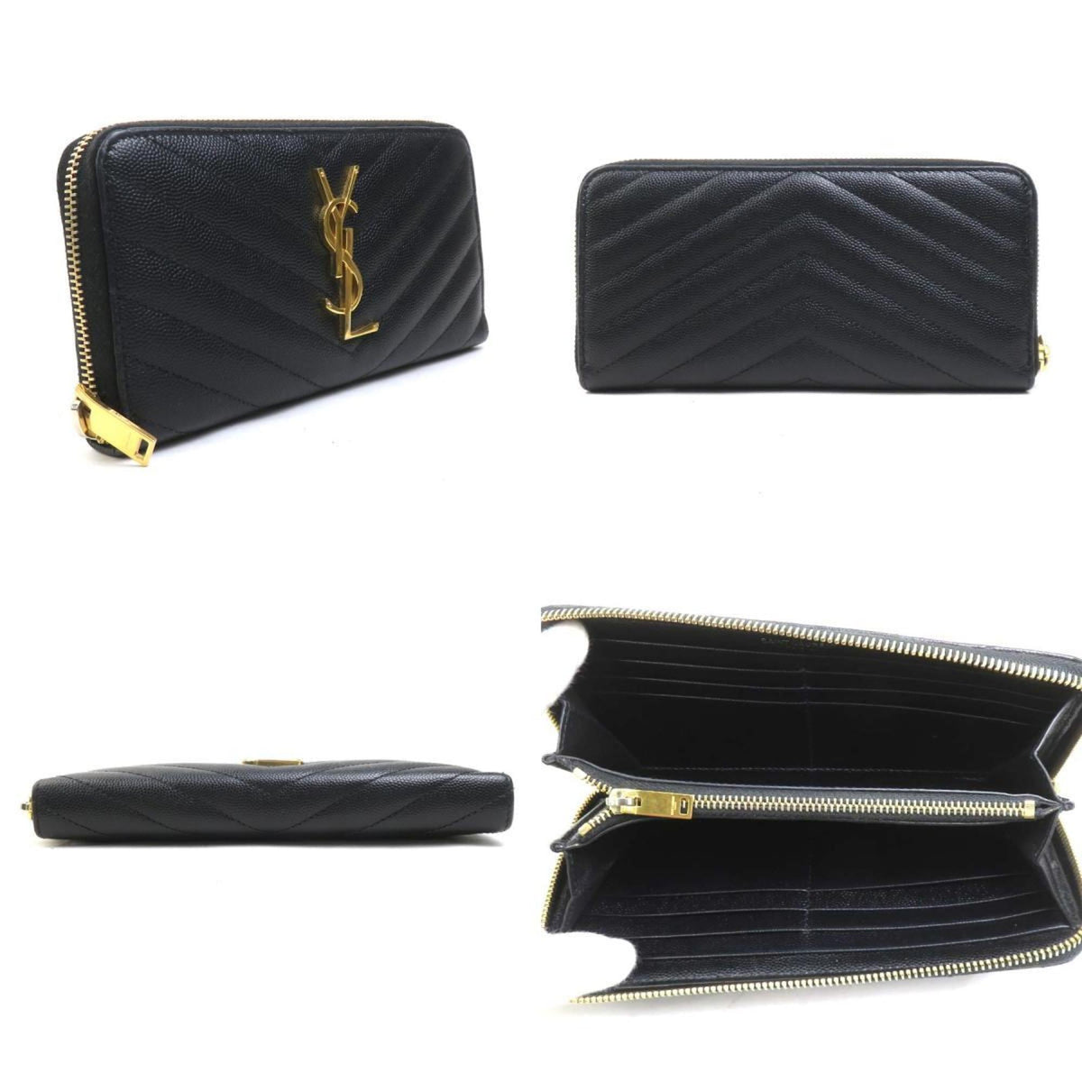 Saint Laurent Black Leather Long Wallet (Bi-Fold) (Pre-Owned)