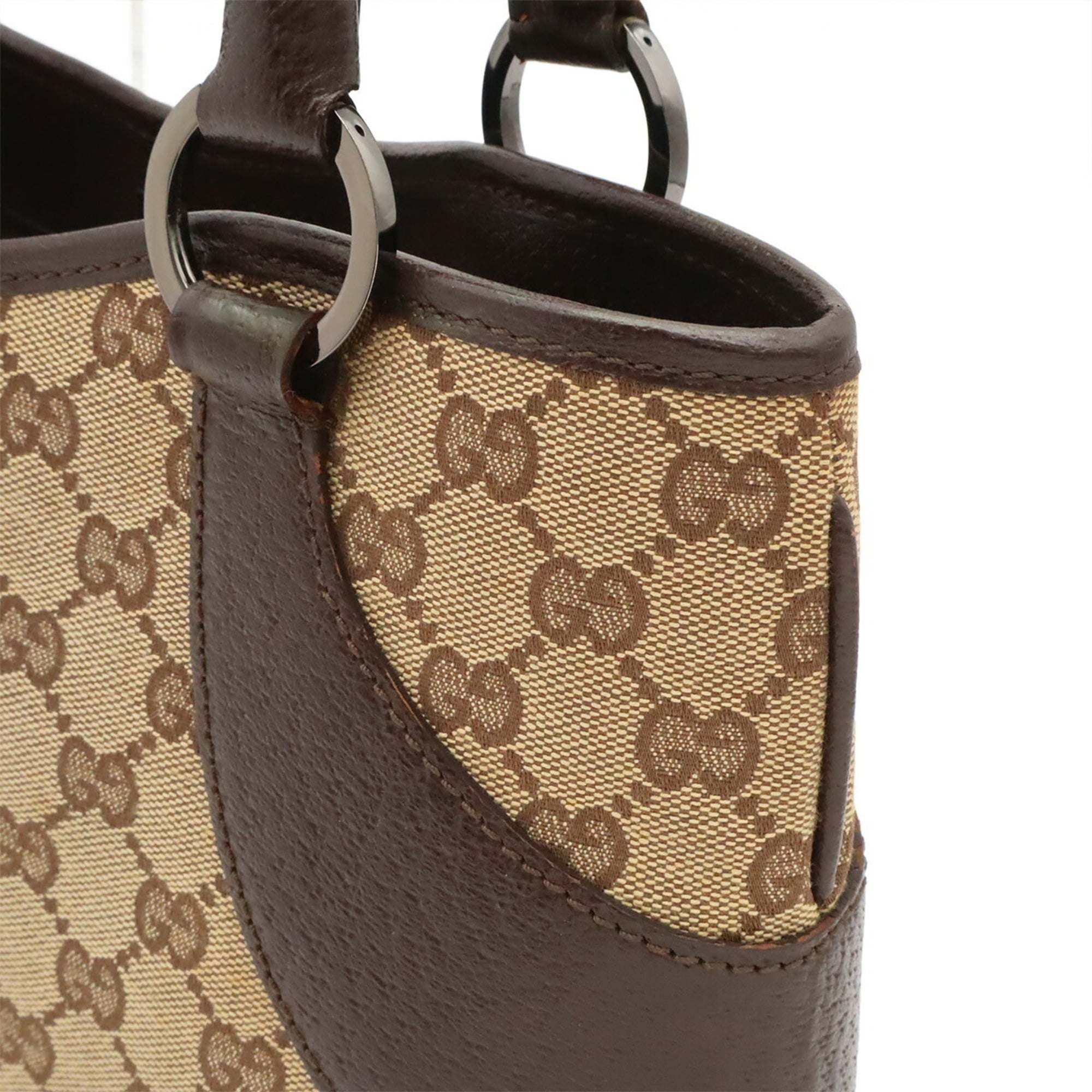 Gucci Gg Canvas Beige Dark Brown Gg Canvas Leather Shoulder Bag Tote Bag (Pre-Owned)