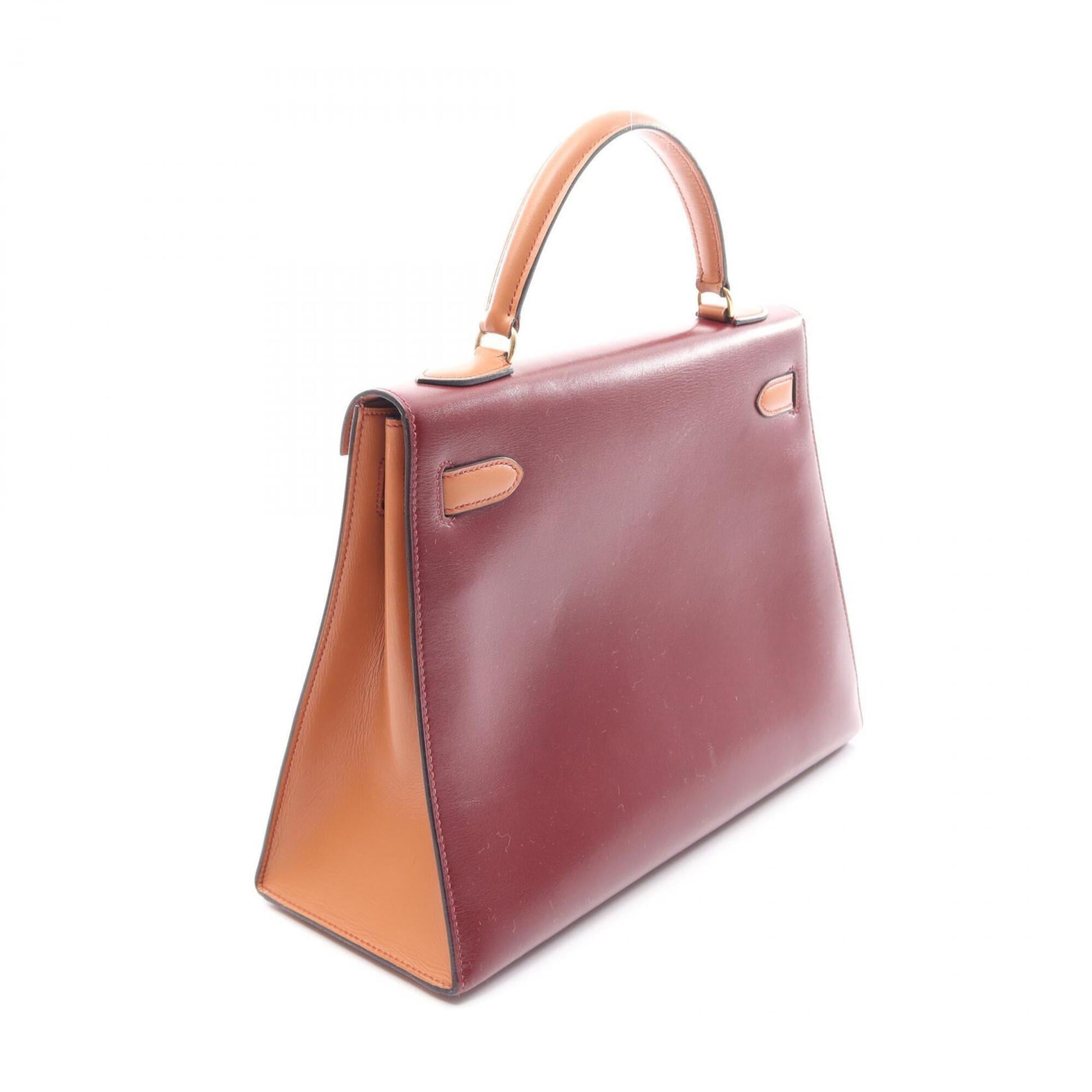 Hermes Bordeaux Brown Natural Red Color Rouge H Rouge Vif Box Calf Leather Chamonix Leather Leather Handbag (Pre-Owned)