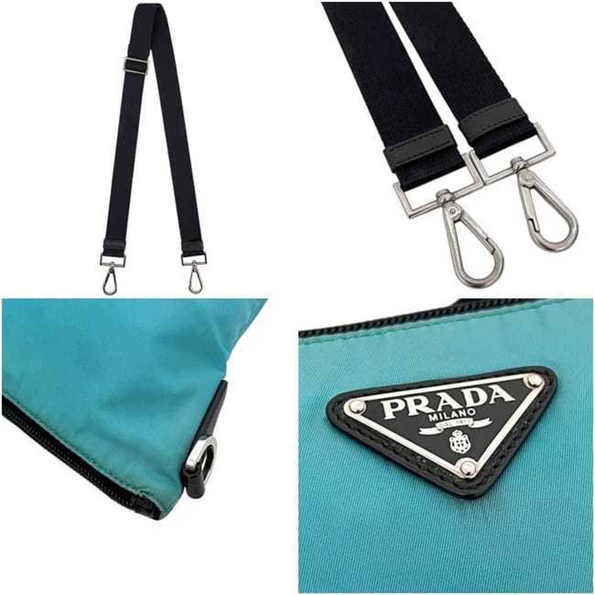 Prada Light Blue Nylon Leather Shoulder Bag Tote Bag (Pre-Owned)