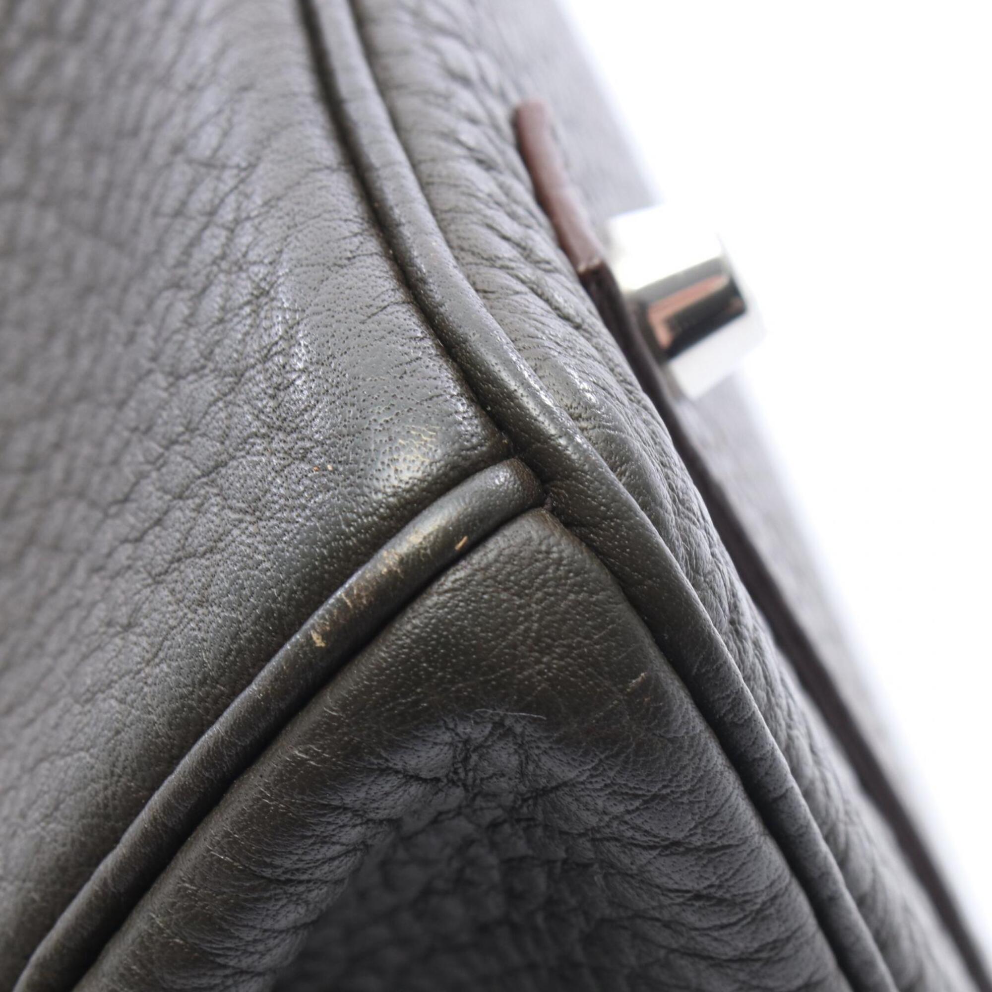 Hermes Blue Brown Khaki Fjord Leather Barenia Leather Handbag (Pre-Owned)