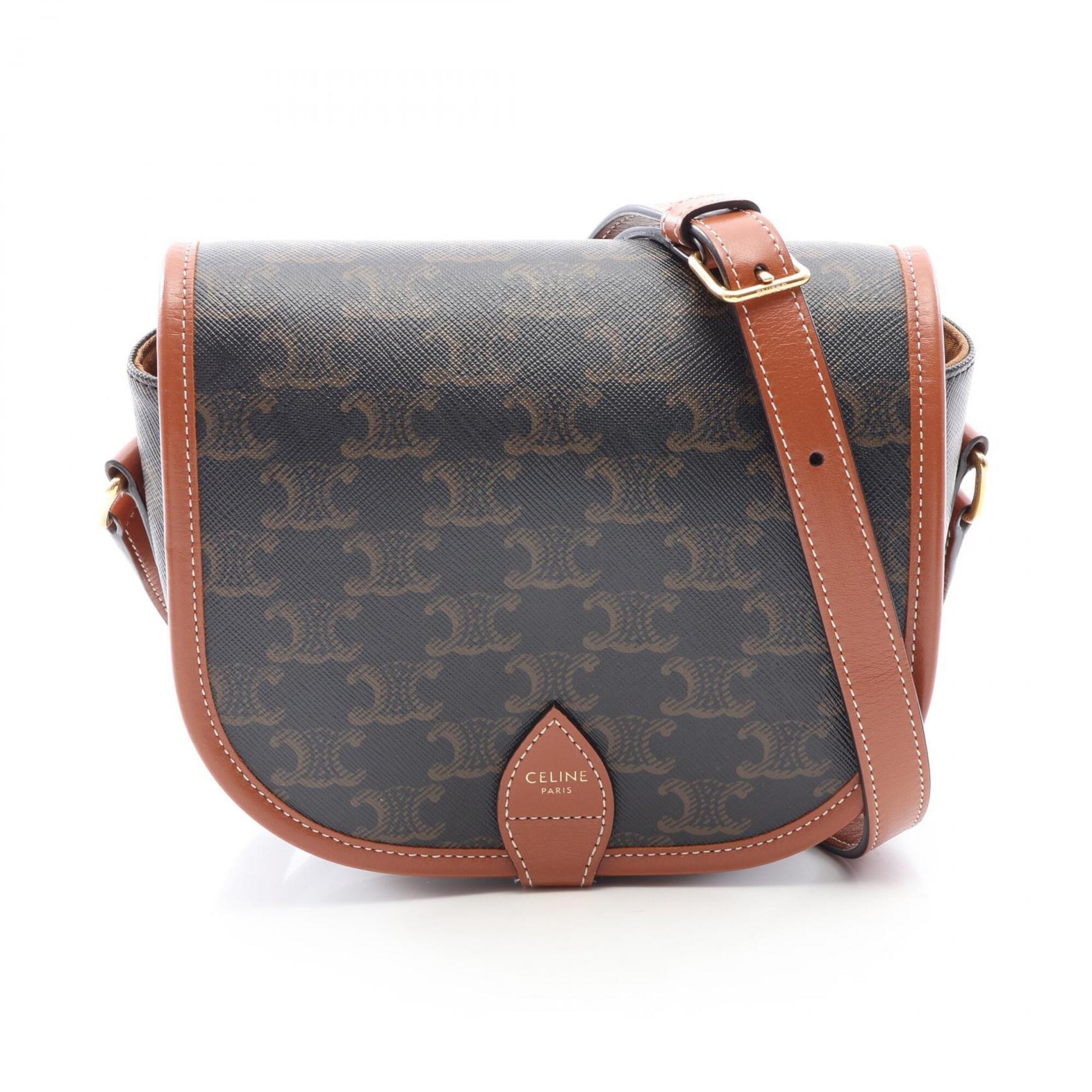 Celine Black Brown Coated Canvas Leather Handbag Shoulder Bag (Pre-Owned)