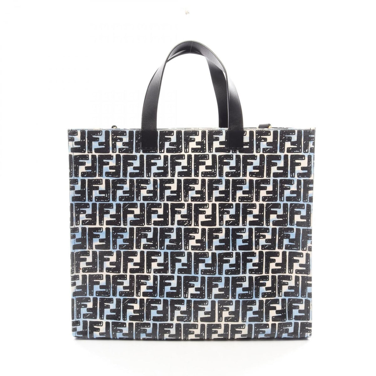 Fendi Black Blue White Canvas Leather Handbag Tote Bag (Pre-Owned)