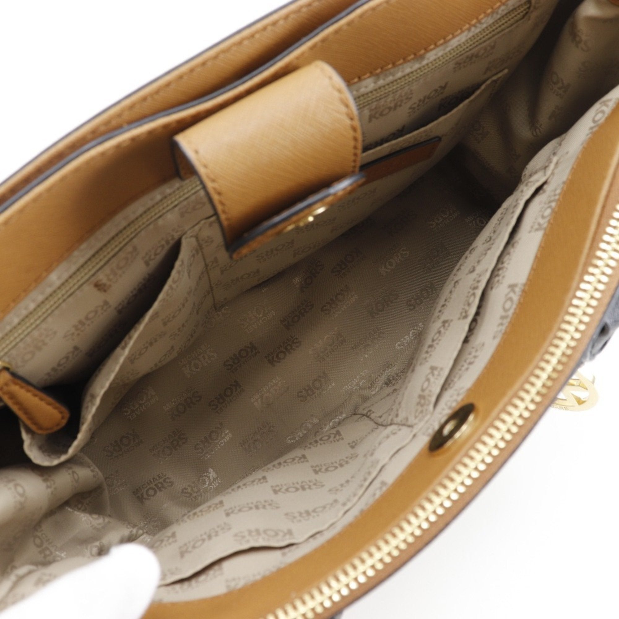 Michael Kors Black Brown White Leather Handbag Tote Bag (Pre-Owned)