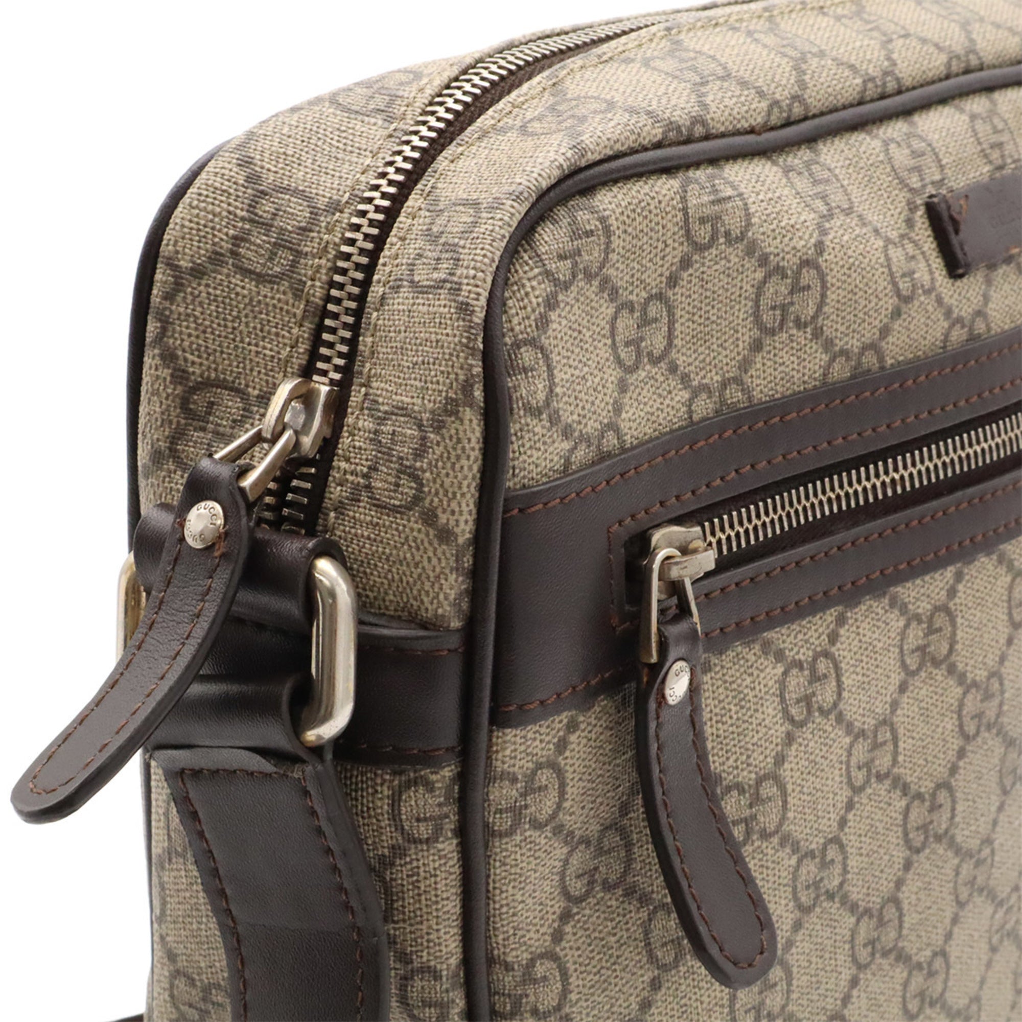 Gucci Beige Dark Brown Khaki Gg Supreme Canvas Shoulder Bag (Pre-Owned)