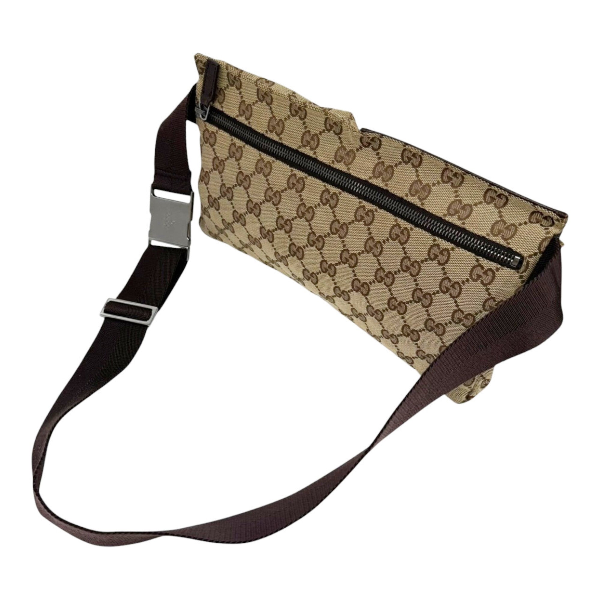 Gucci Beige Dark Brown Canvas Leather Fanny Pack (Pre-Owned)
