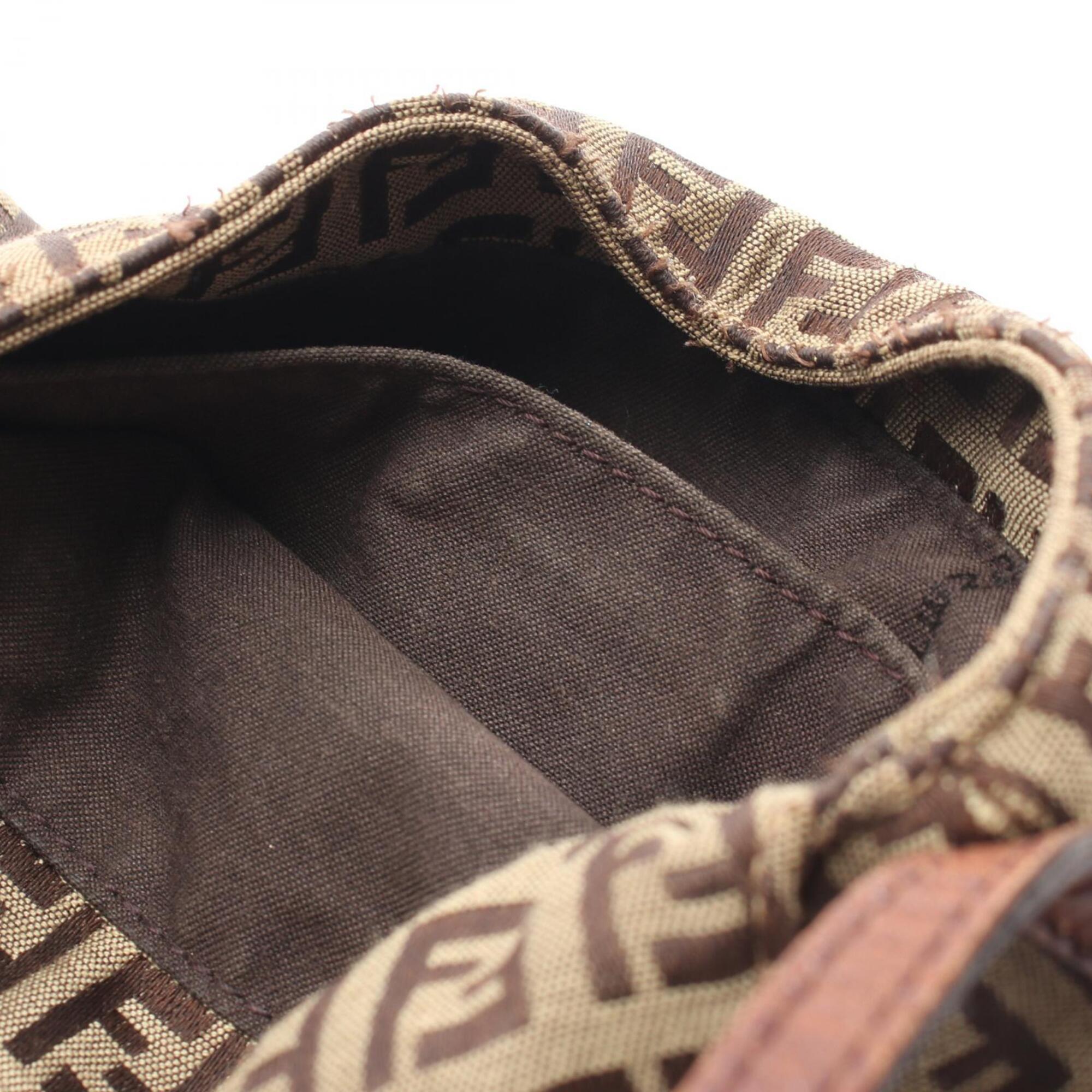 Fendi Beige Brown Canvas Leather Handbag Shoulder Bag (Pre-Owned)