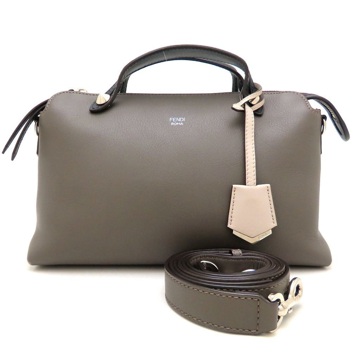 Fendi Gray Leather Handbag Shoulder Bag (Pre-Owned)