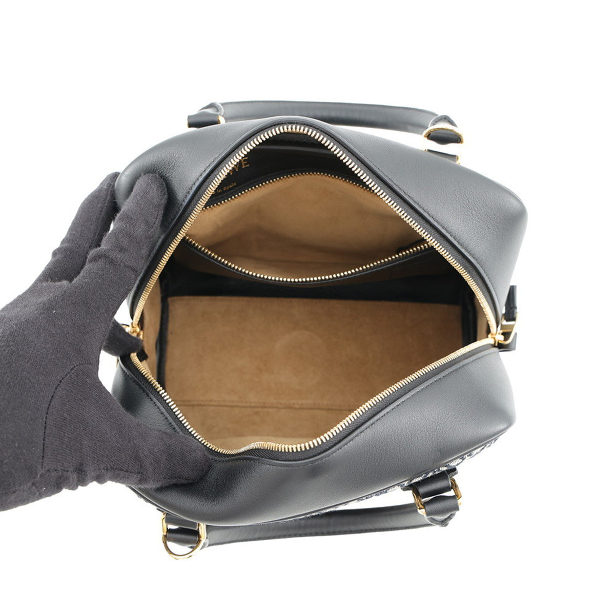 Loewe Amazona Black Gray Canvas Leather Handbag Shoulder Bag (Pre-Owned)