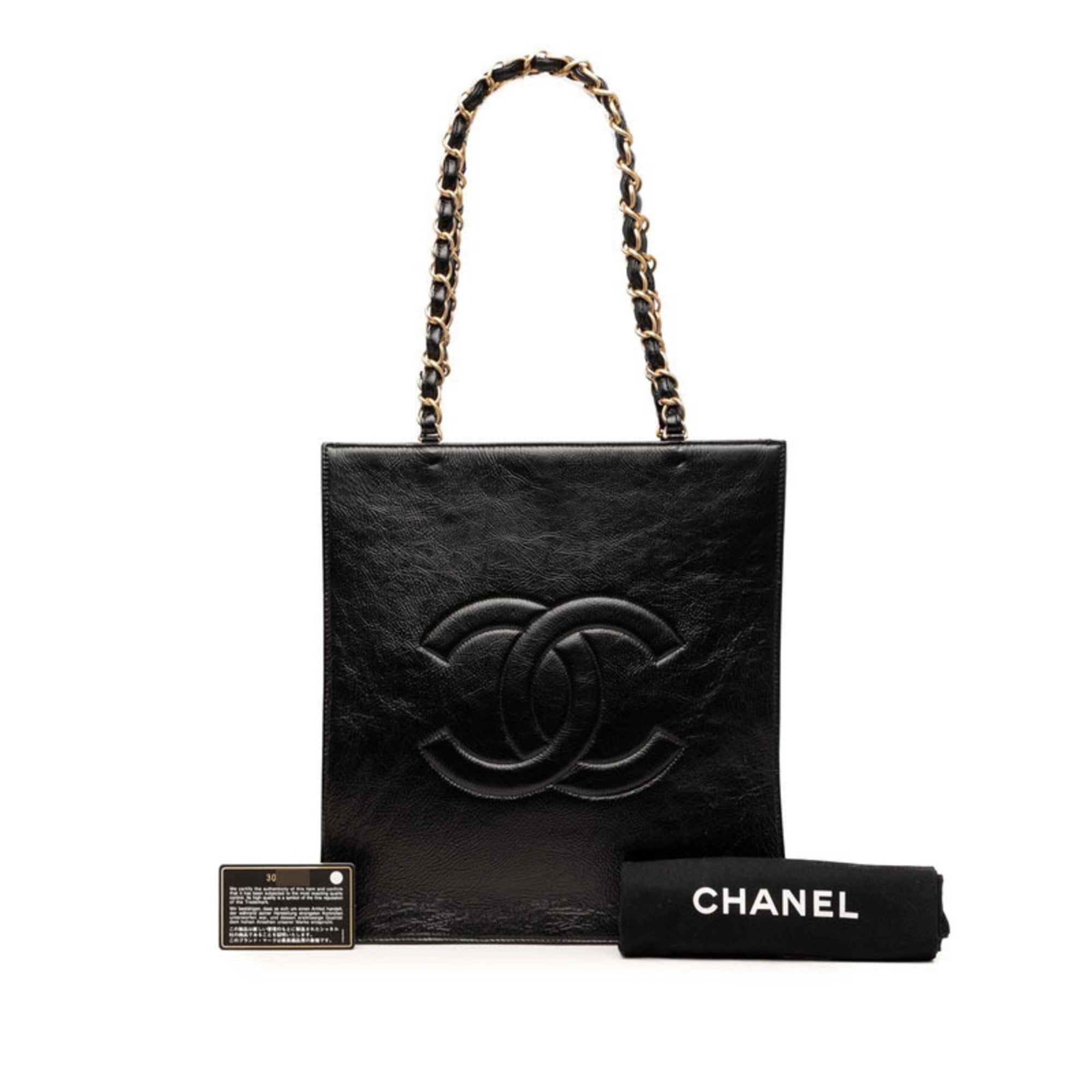 Chanel Black Leather Shoulder Bag Tote Bag (Pre-Owned)