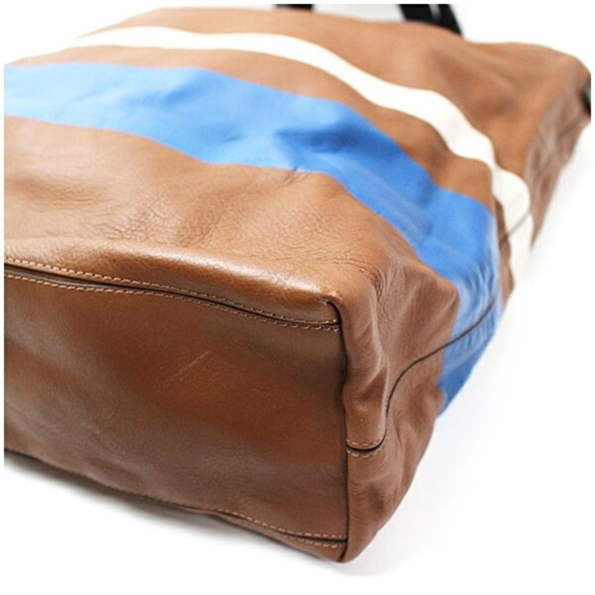 Coach Blue Brown White Leather Canvas Tote Bag (Pre-Owned)