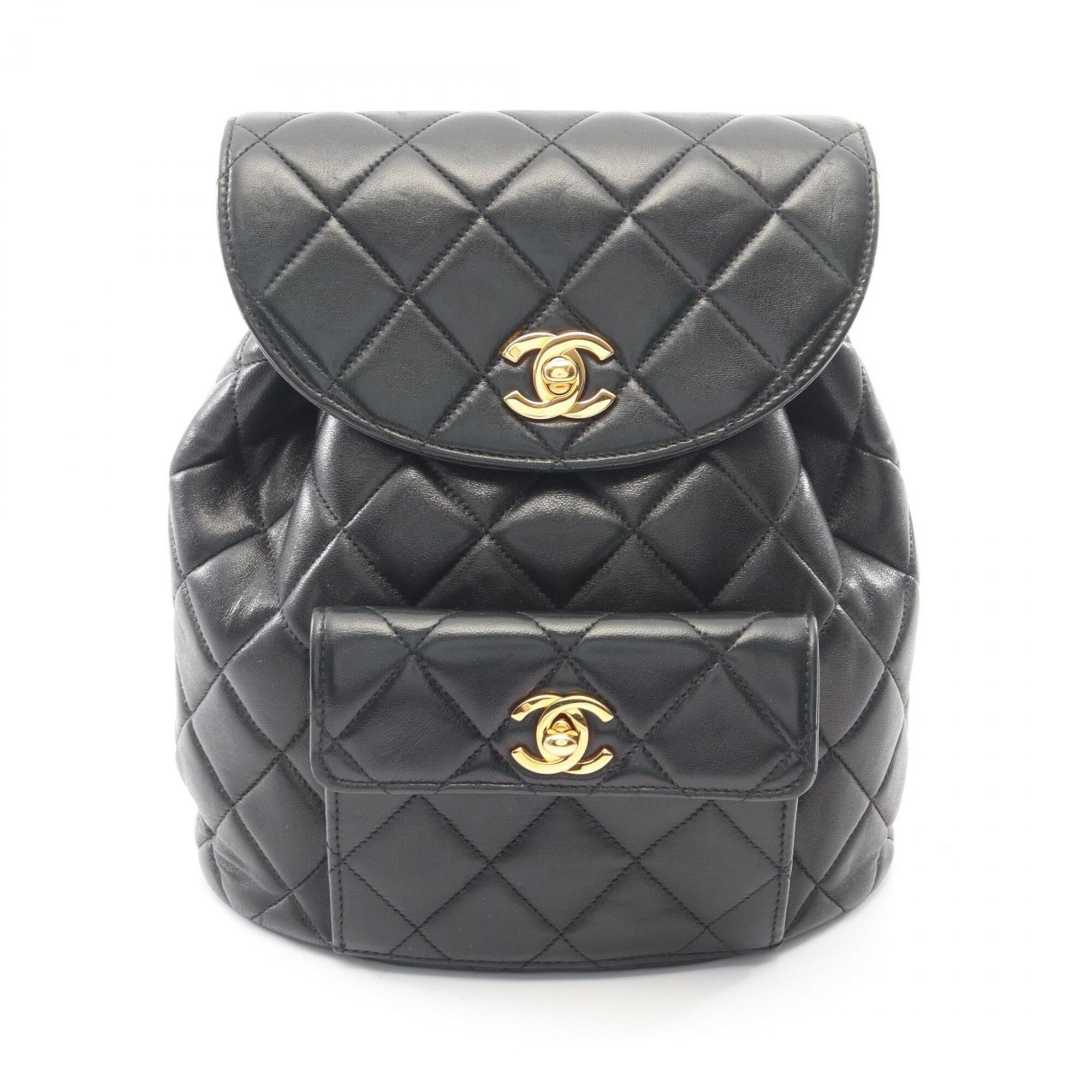 Chanel Matelasse Black Leather Backpack Handbag (Pre-Owned)
