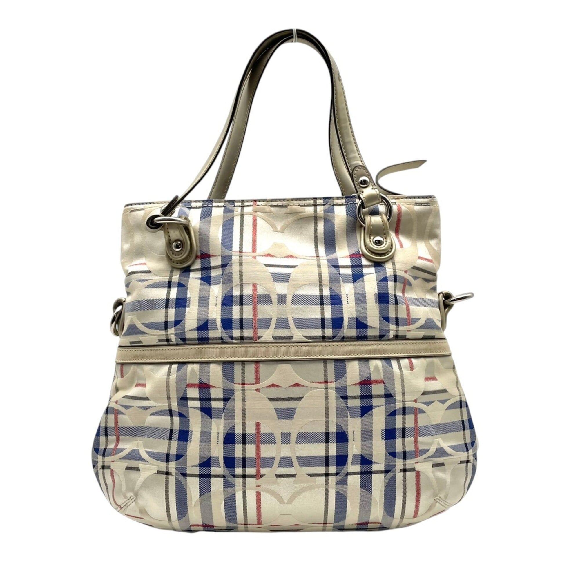 Coach Blue Ivory Canvas Leather Handbag Shoulder Bag Tote Bag (Pre-Owned)