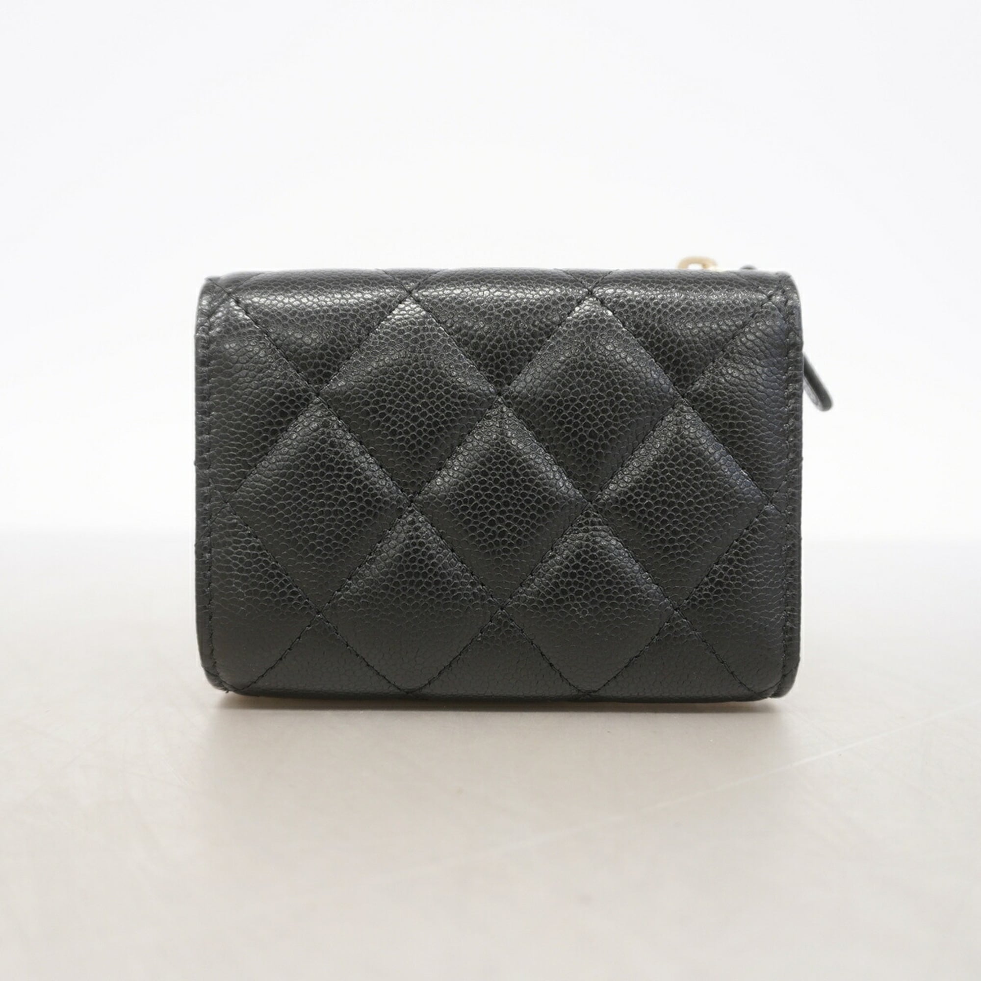 Chanel Black Grained Calfskin Wallet (Tri-Fold) (Pre-Owned)