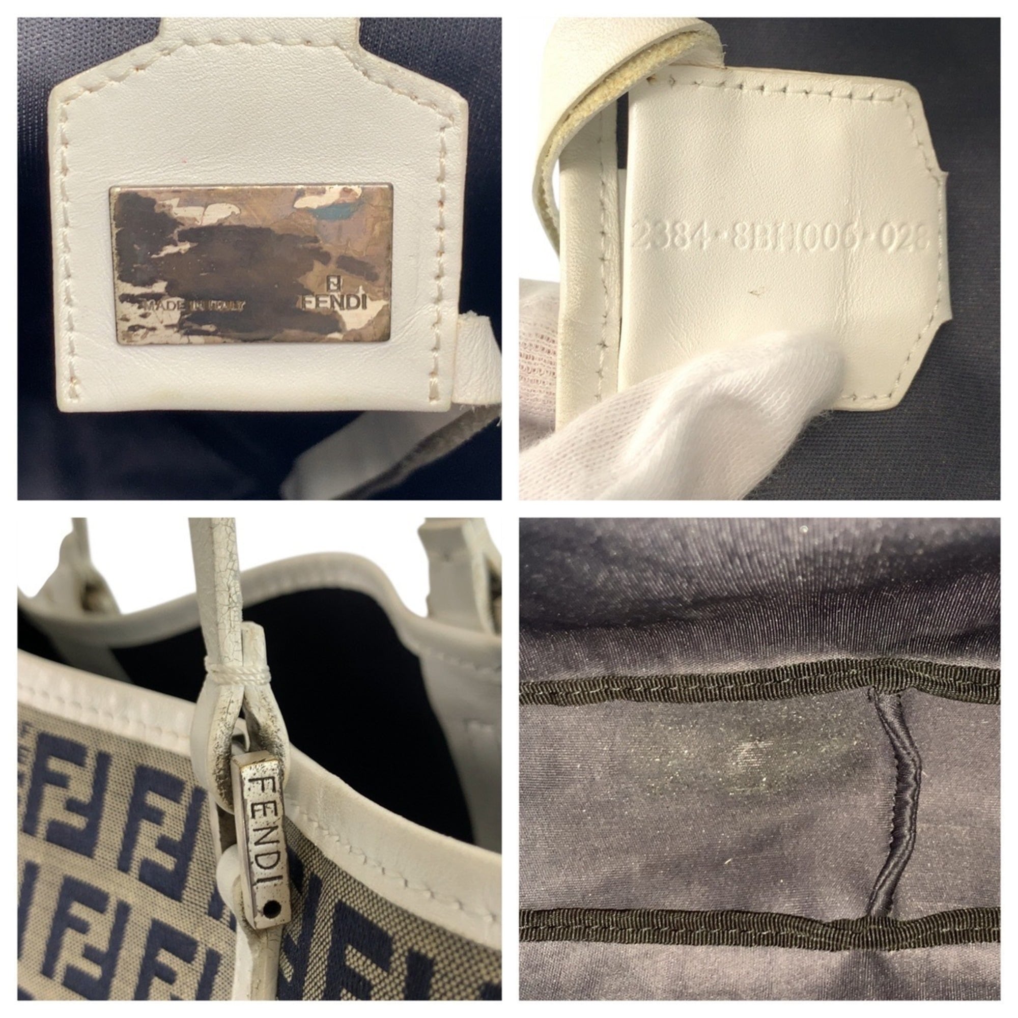 Fendi Gray White Canvas Leather Handbag Tote Bag (Pre-Owned)
