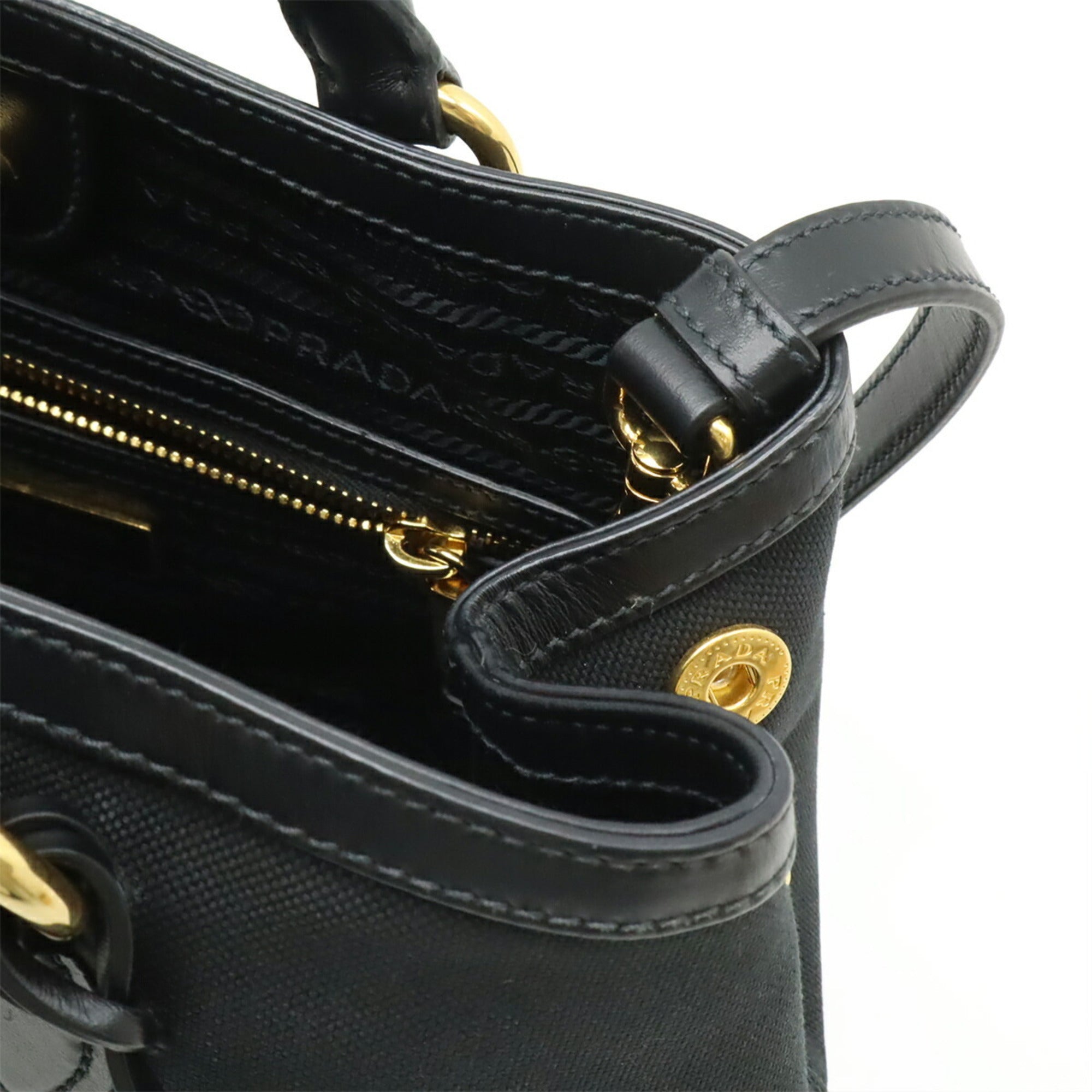 Prada Black Nero Canvas Leather Handbag Shoulder Bag (Pre-Owned)