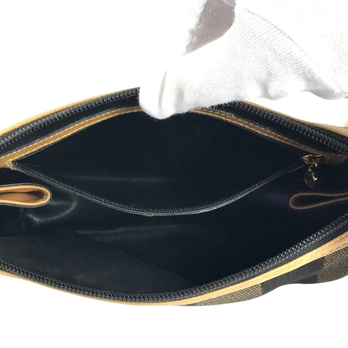 Fendi Pequin Brown Khaki Leather Canvas Shoulder Bag (Pre-Owned)