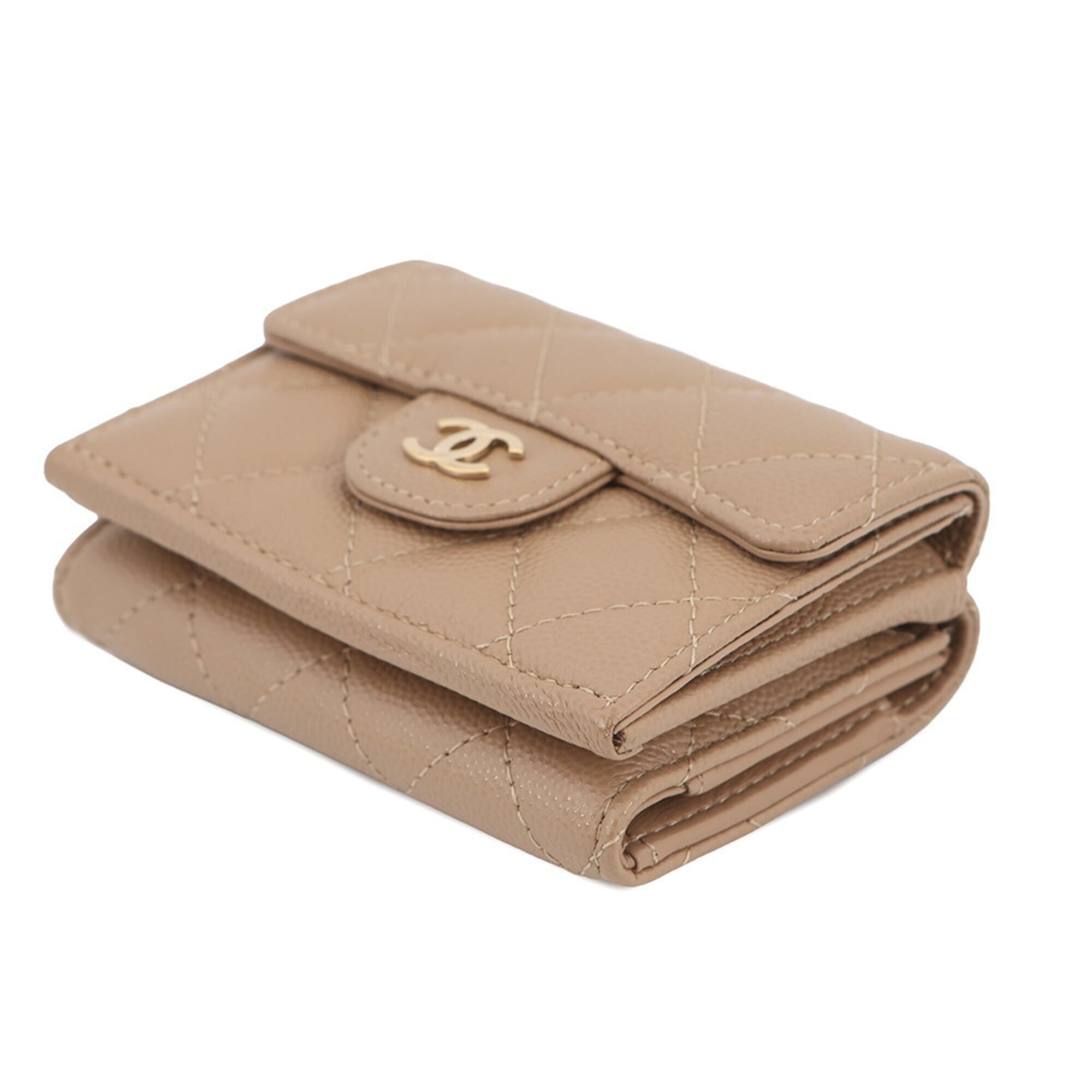 Chanel Matelasse Beige Grained Calfskin Wallet (Tri-Fold) (Pre-Owned)