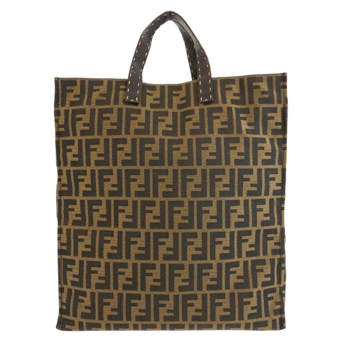 Fendi Brown Canvas Leather Handbag Tote Bag (Pre-Owned)