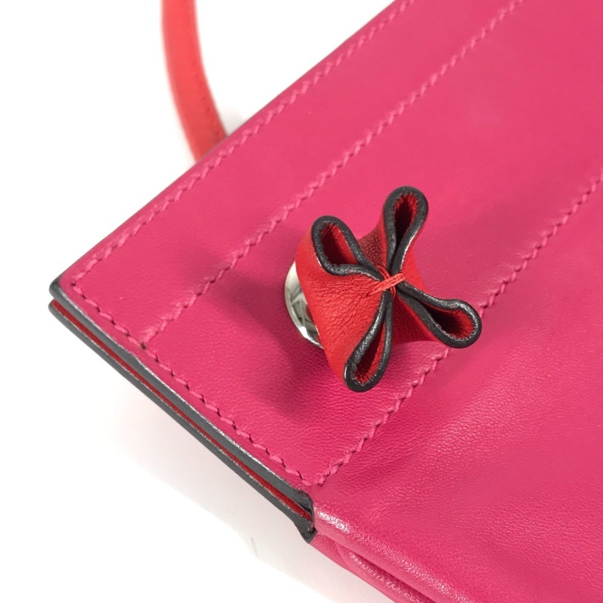 Hermes Pink Red Color Leather Pochette Shoulder Bag (Pre-Owned)