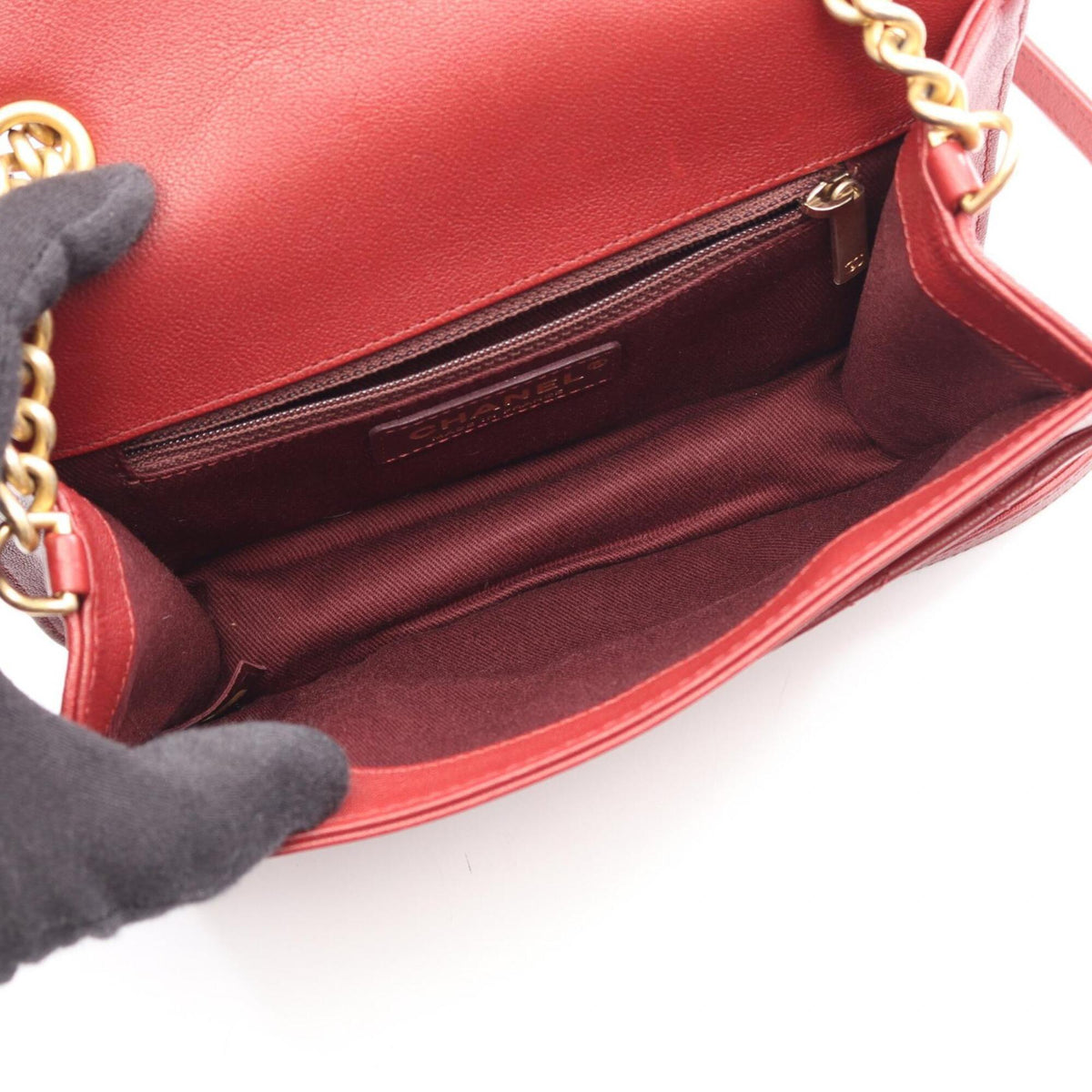 Chanel Bordeaux Leather Handbag Shoulder Bag (Pre-Owned)
