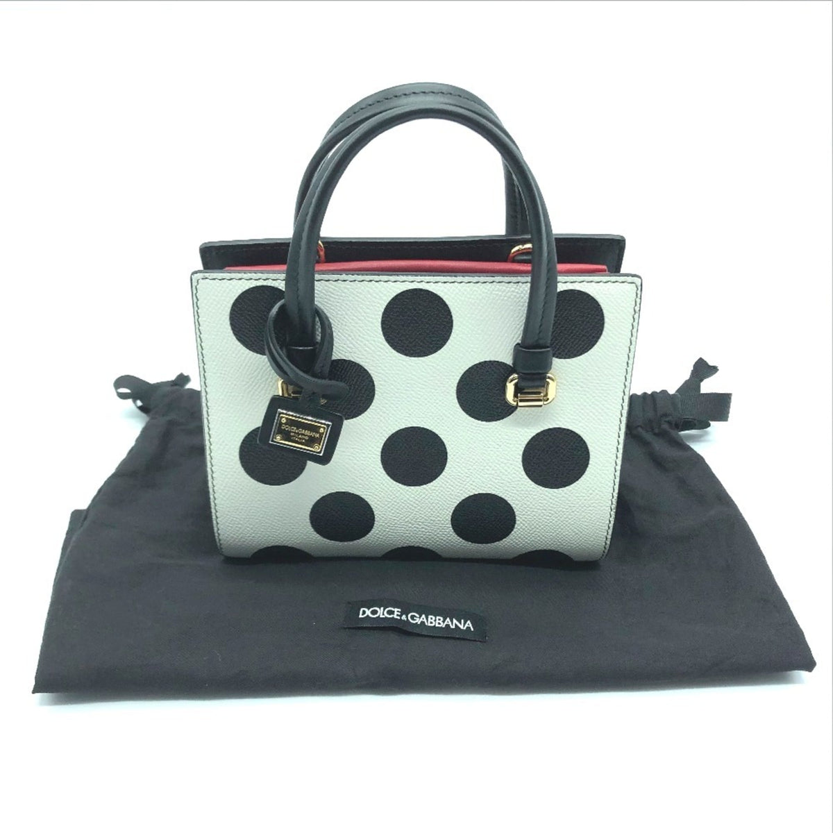 Dolce & Gabbana Black Red Color White Leather Handbag Shoulder Bag (Pre-Owned)