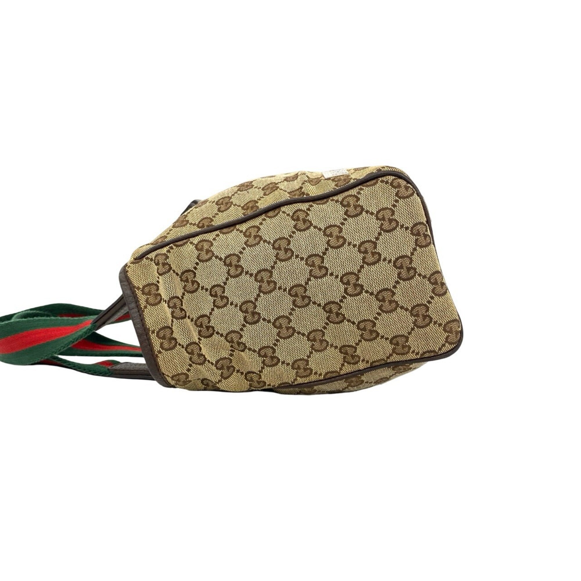 Gucci Brown Green Red Color Canvas Leather Handbag Tote Bag (Pre-Owned)