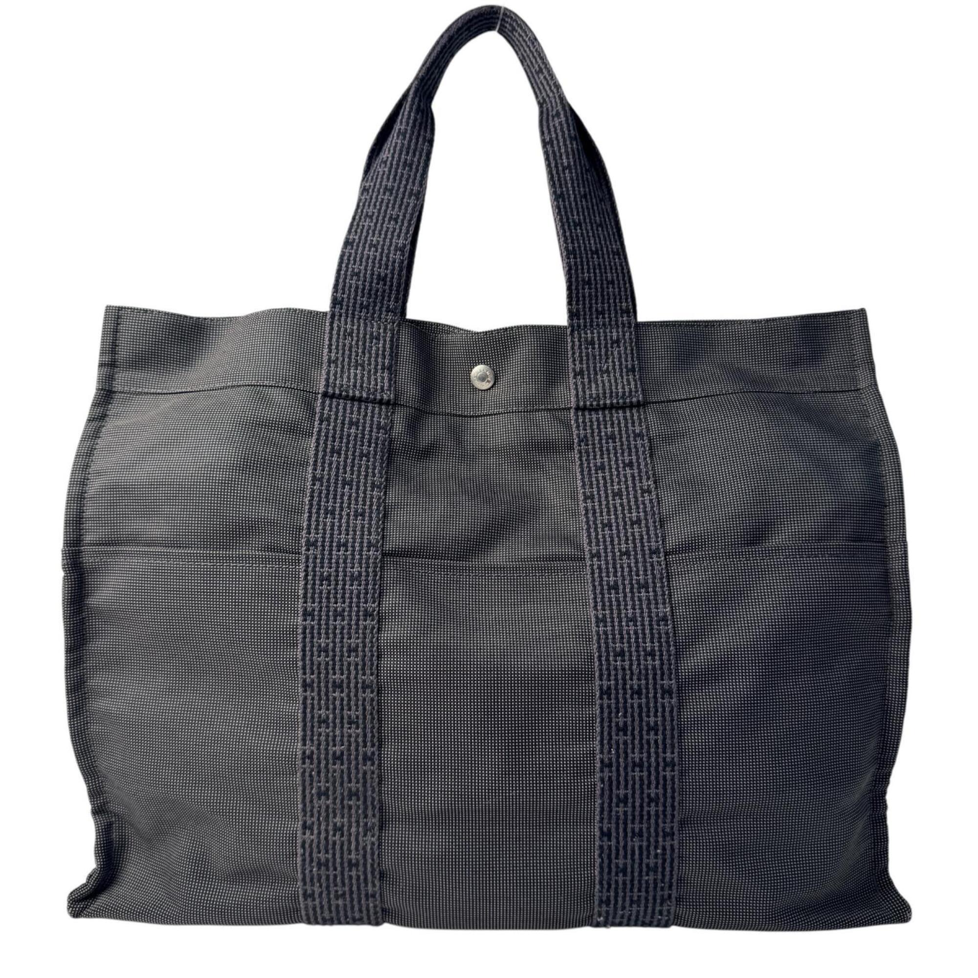 Hermes Dark Gray Canvas Tote Bag (Pre-Owned)