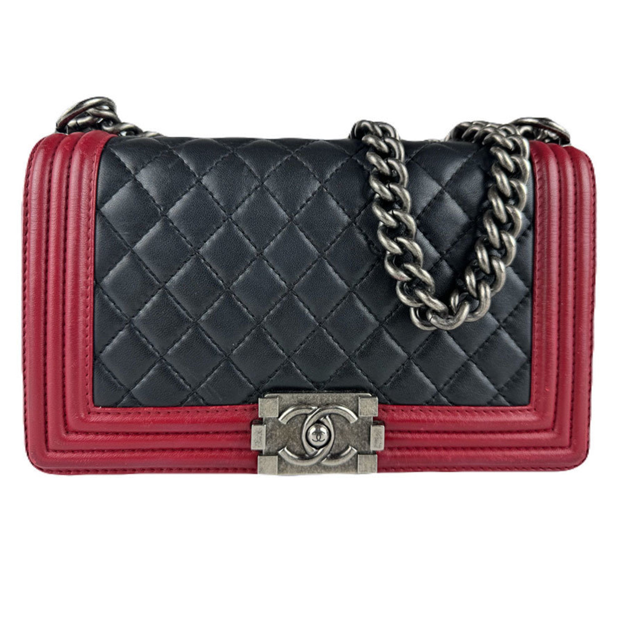 Chanel Black Red Color Leather Shoulder Bag (Pre-Owned)