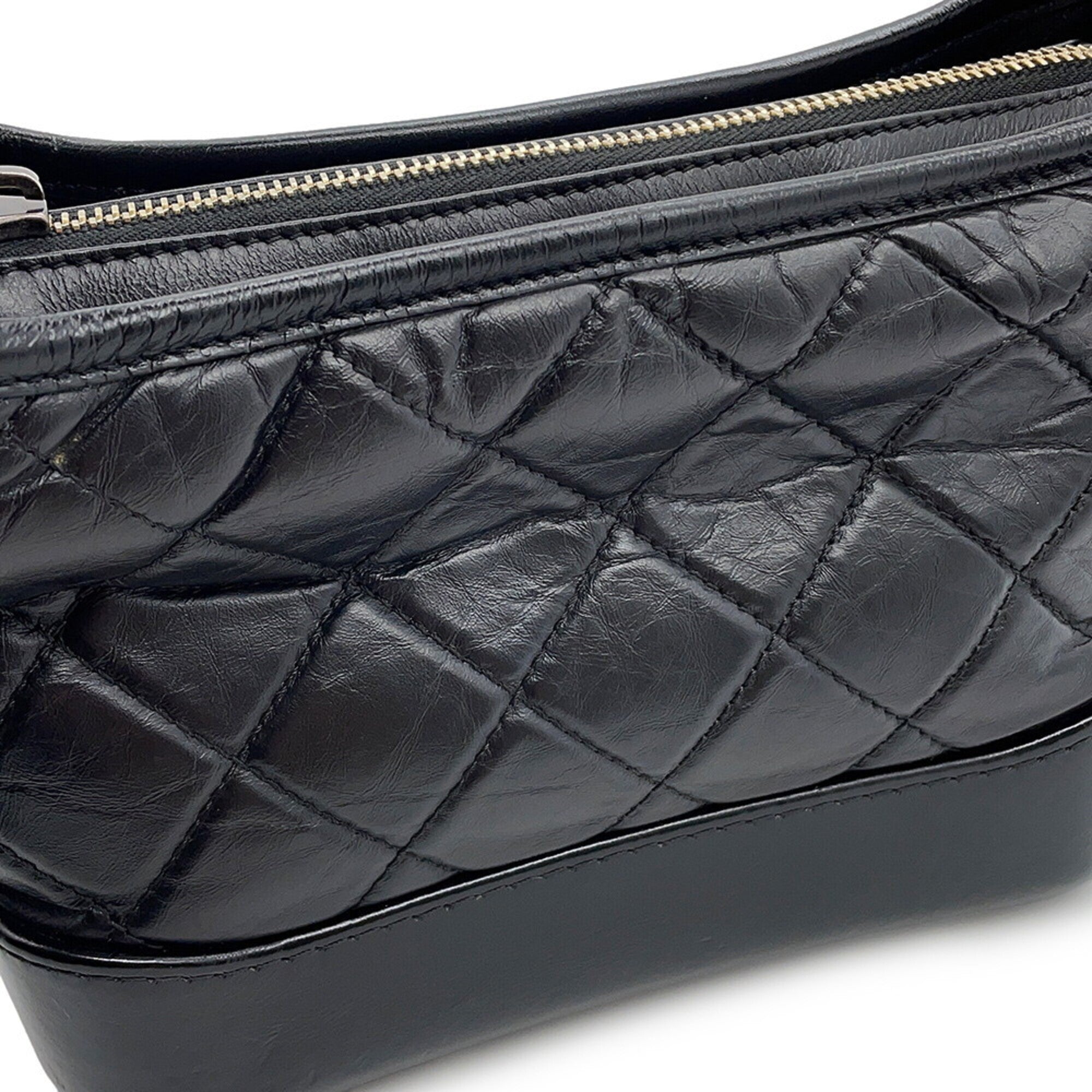 Chanel Gabriel Black Leather Handbag Shoulder Bag (Pre-Owned)