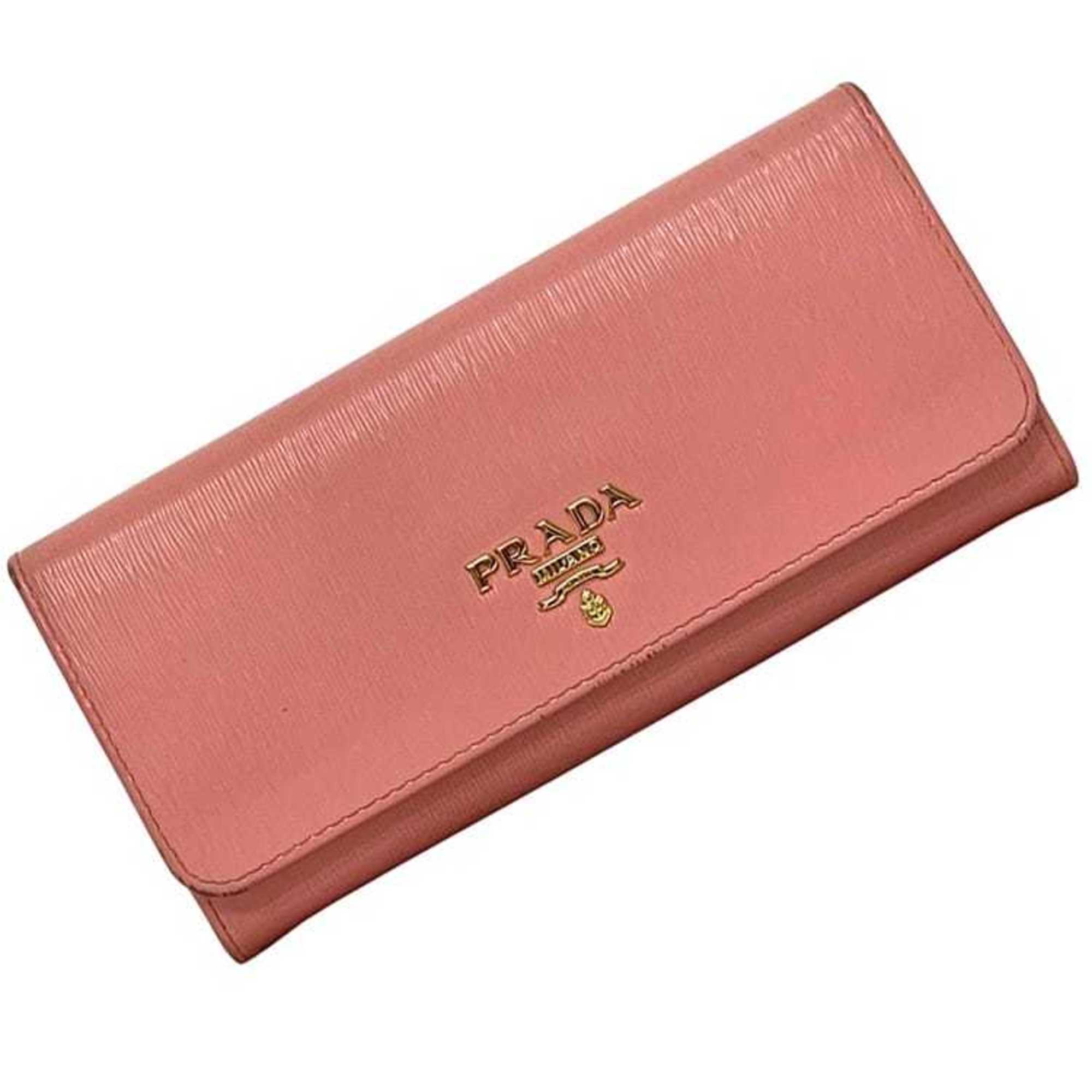 Prada Pink Leather Long Wallet (Bi-Fold) (Pre-Owned)