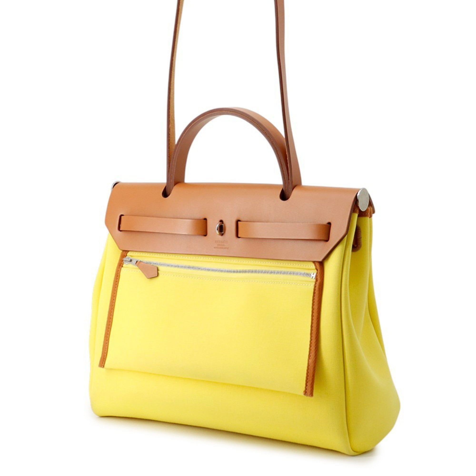 Hermes Natural Toile Officier Vache Leather Shoulder Bag (Pre-Owned)