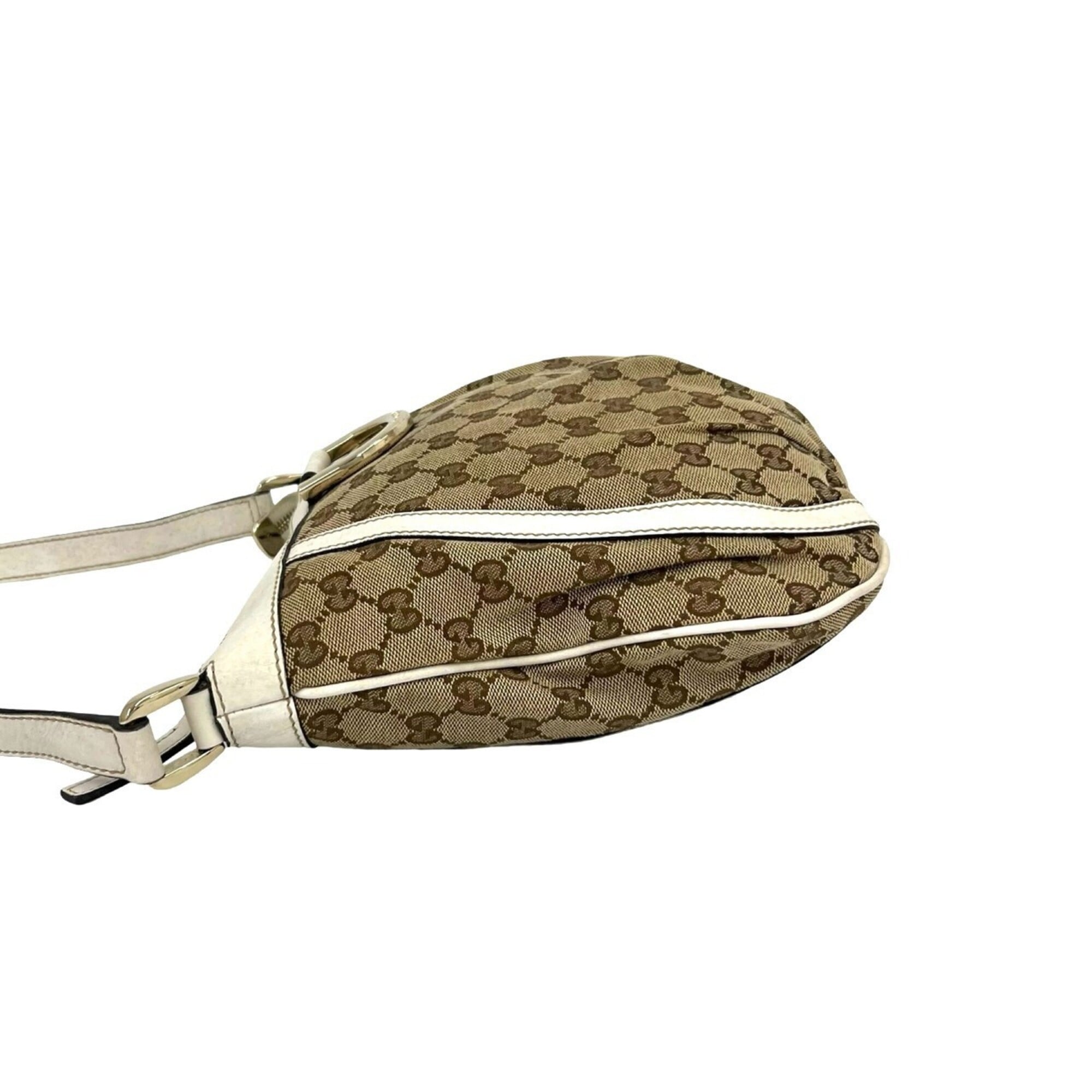 Gucci Brown White Canvas Leather Crossbody Bag Pochette Shoulder Bag (Pre-Owned)