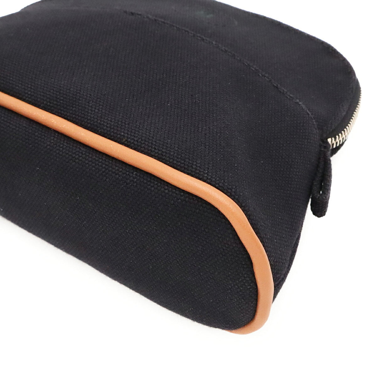 Hermes Black Natural Cotton Canvas Leather Handbag Pouch (Pre-Owned)
