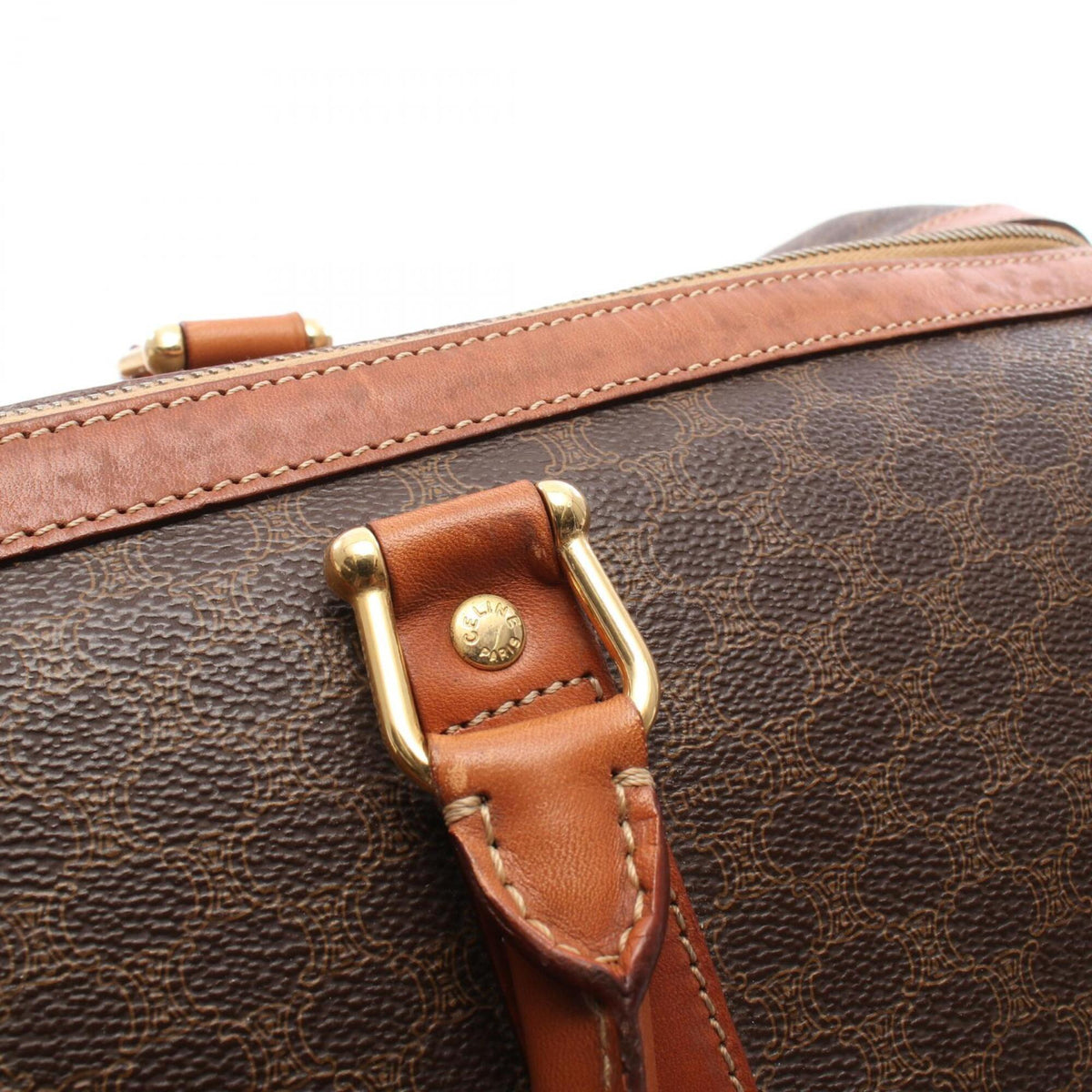 Celine Brown Coated Canvas Pvc Leather Boston Bag Handbag (Pre-Owned)